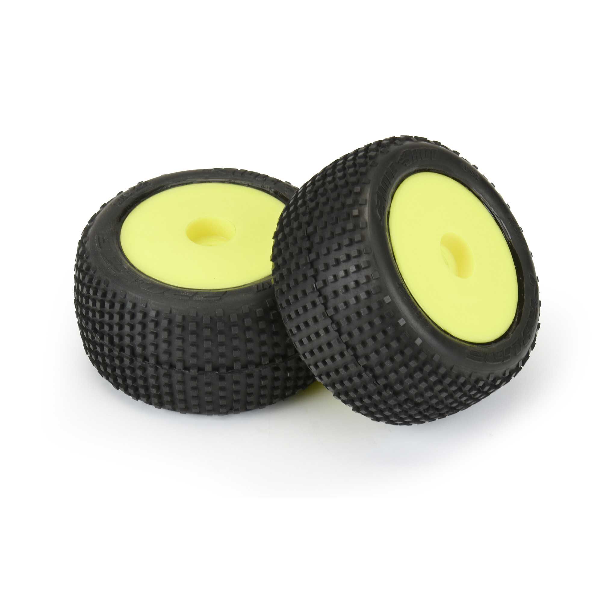 Pro-Line Racing 1/18 Hole Shot Front/Rear Mini-T Tires Mounted 8mm Yellow Wheels (2)