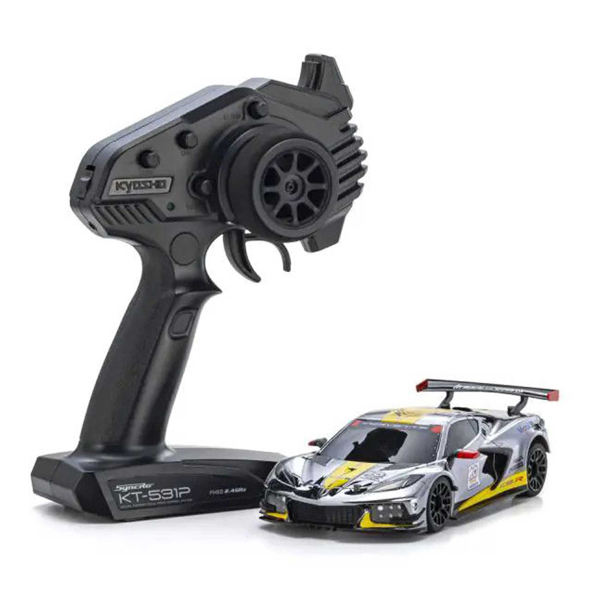 Kyosho 1/28 Chevrolet Corvette C8.R MR-04 MINI-Z RWD RTR, Chrome/ Yellow