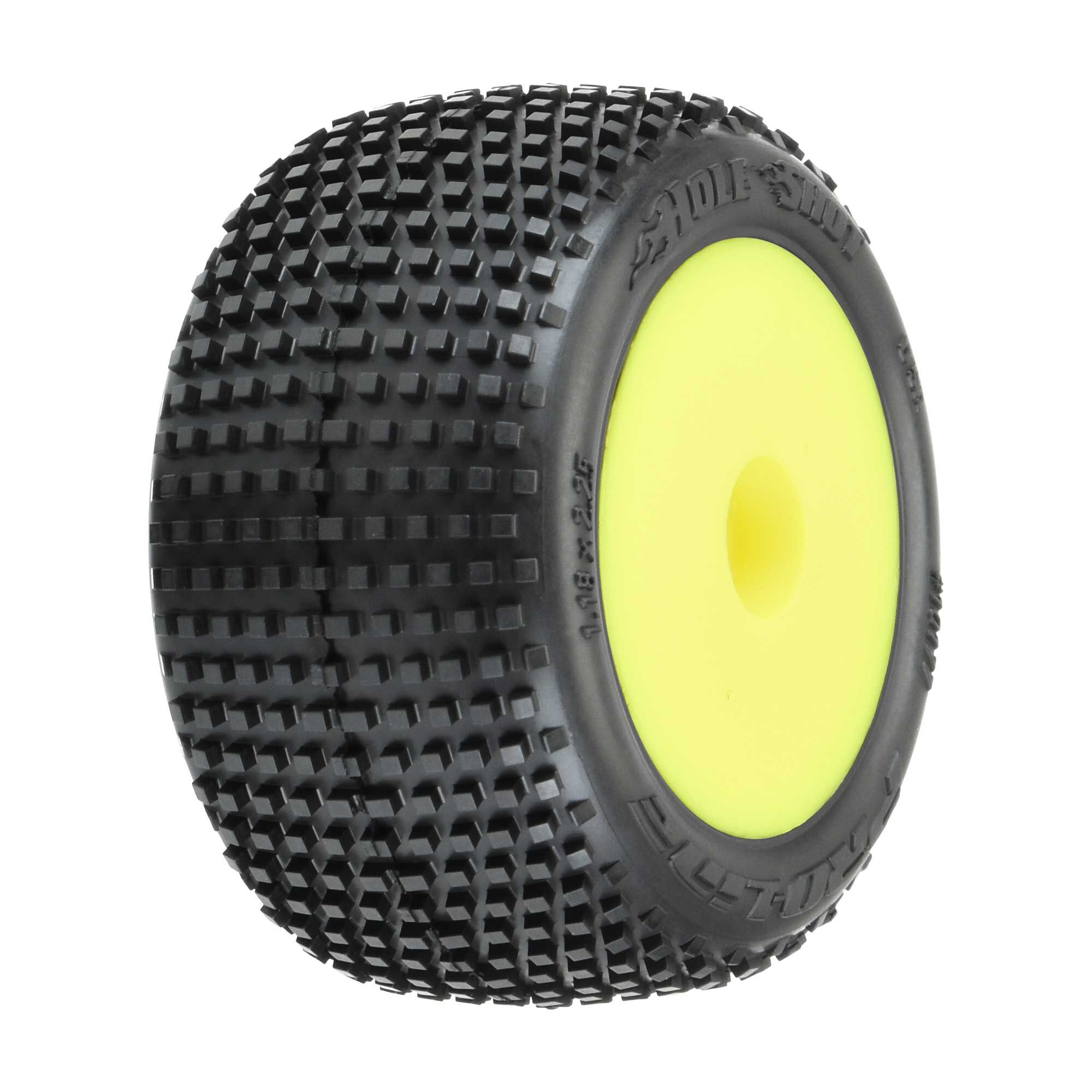 Pro-Line Racing 1/18 Hole Shot Front/Rear Mini-T Tires Mounted 8mm Yellow Wheels (2)
