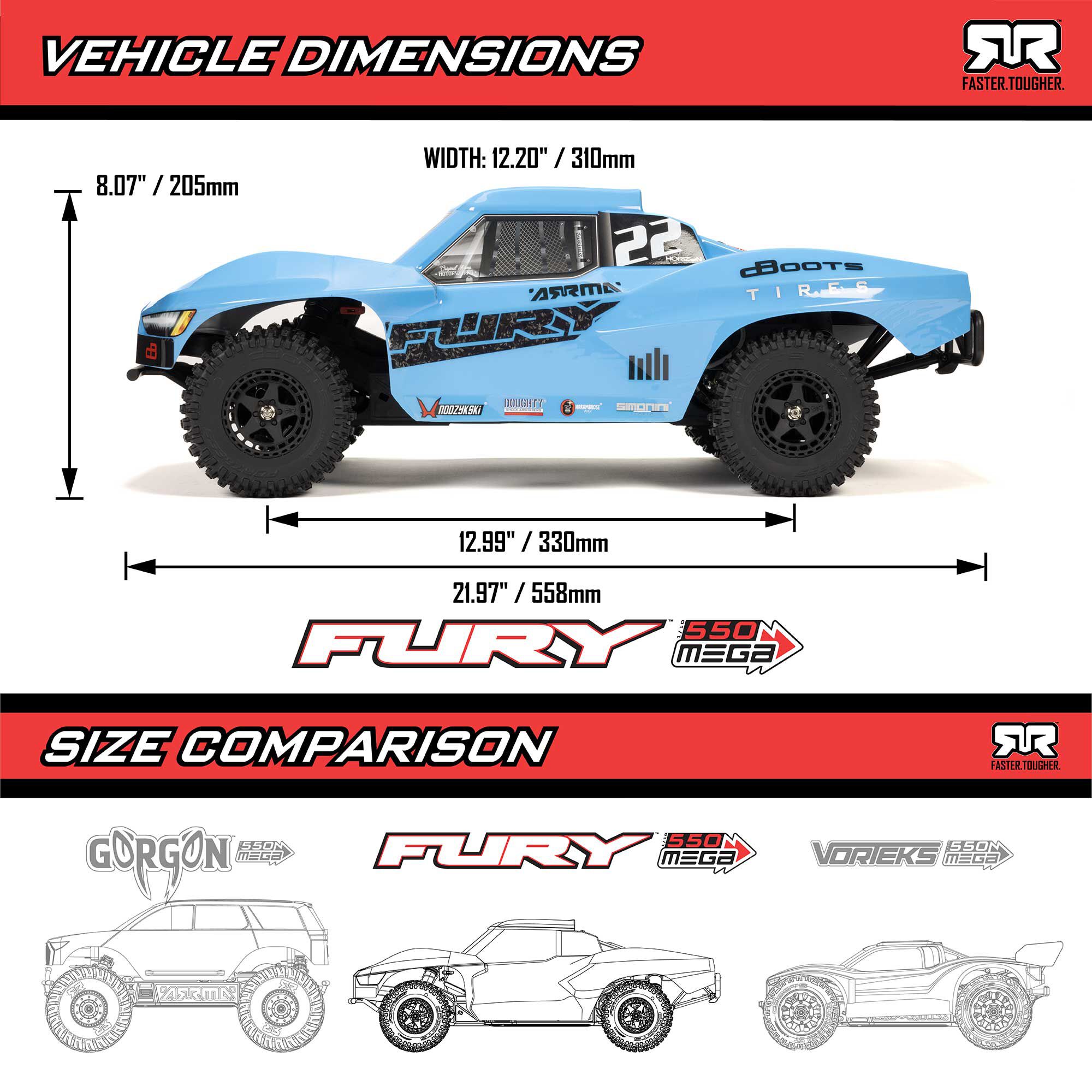 ARRMA 1/10 FURY 2WD RTR Brushed Short Course Truck (Battery & Charger Included), Red
