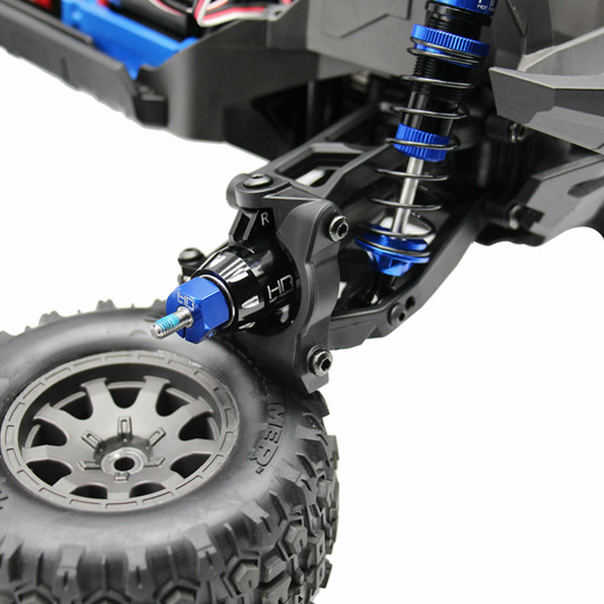 Hot Racing Aluminum 12mm Hex Set, 1/10 Traxxas Mini Maxx, Blue