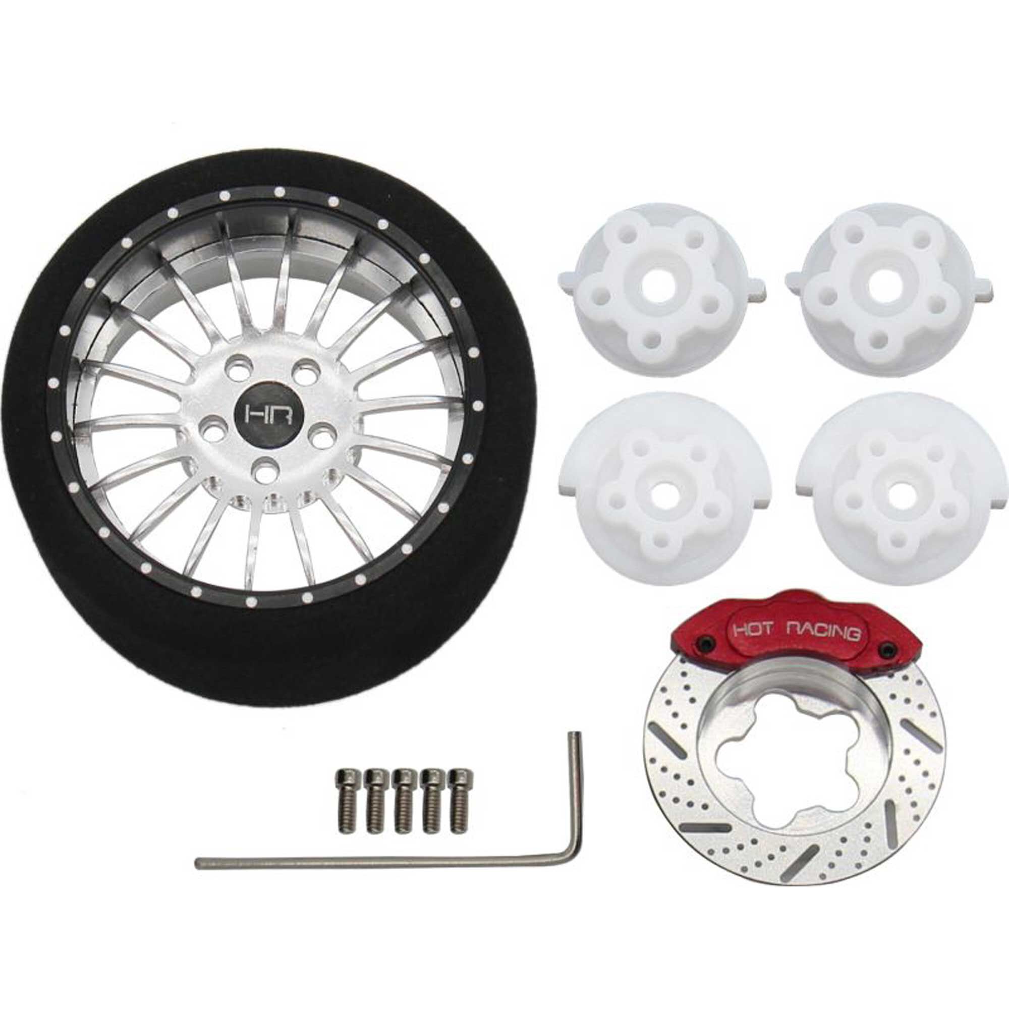 Hot Racing Silver 18-Spoke Steering Transmitter Aluminum Wheel