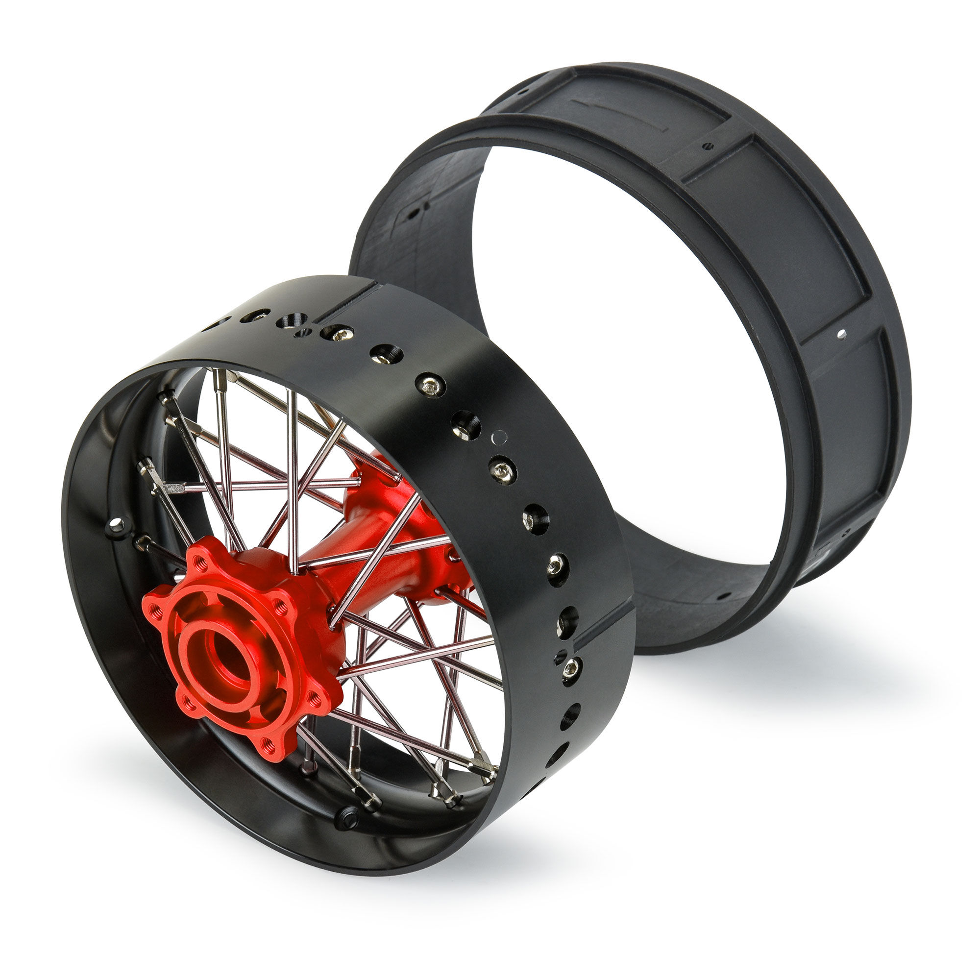 Pro-Line Racing 1/4 Pro-Spec Aluminum V2 Bead Rear Wheel Black/Red (1): Promoto-SM