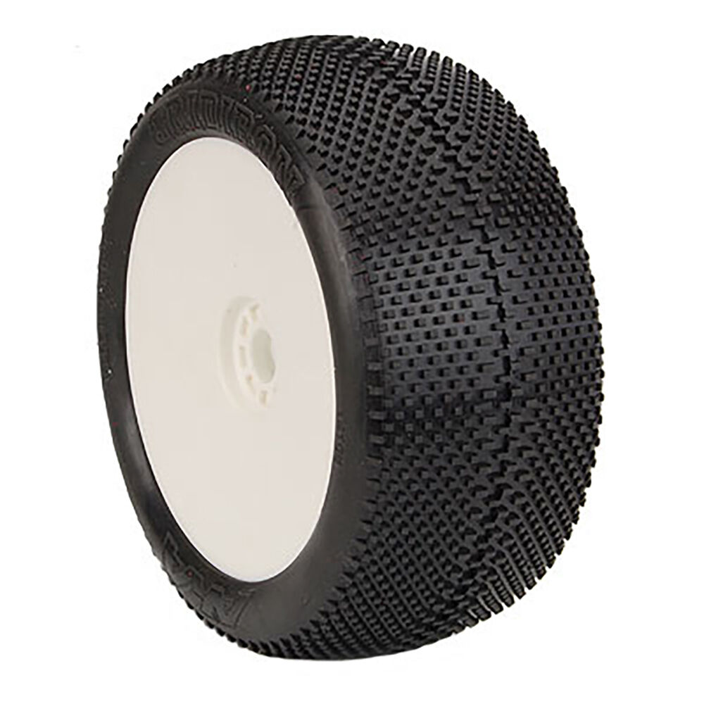 AKA PRODUCTS, INC. 1/8 EVO Gridiron Super Soft Long Wear Pre-Mounted Tires, White Wheels (2): Truggy