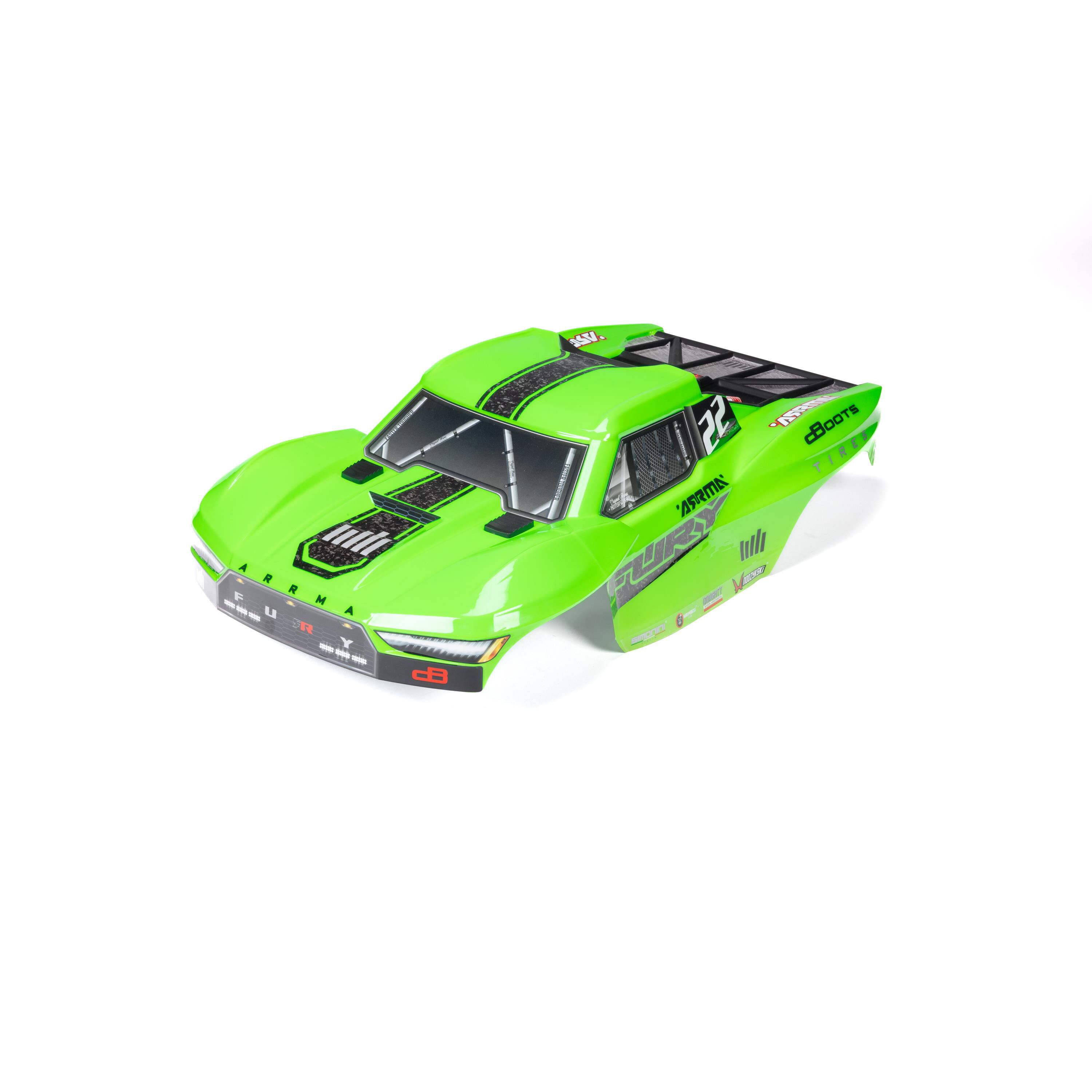 ARRMA 1/10 Clipless Painted Trimmed Body Set with Decals, Green: FURY 2WD
