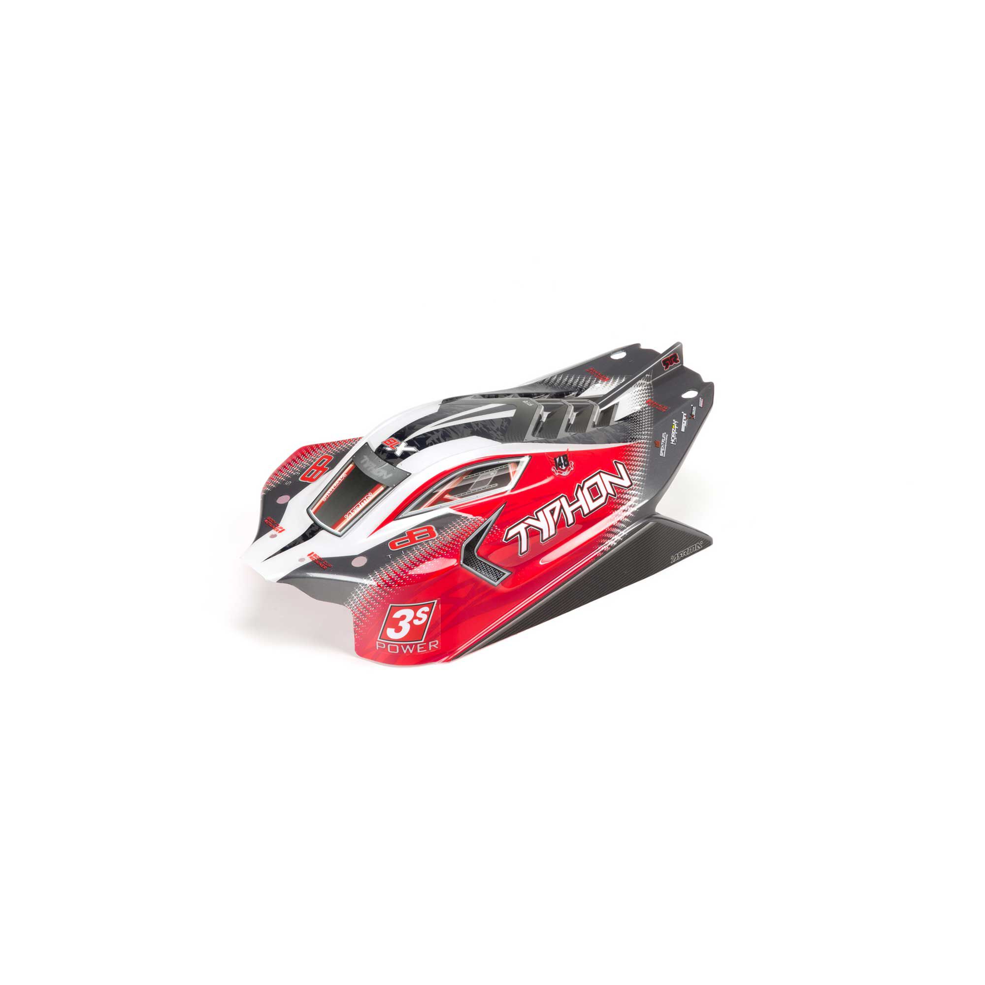 ARRMA 1/8 Painted and Trimmed Body with Decals, Red: TYPHON 4X4 BLX