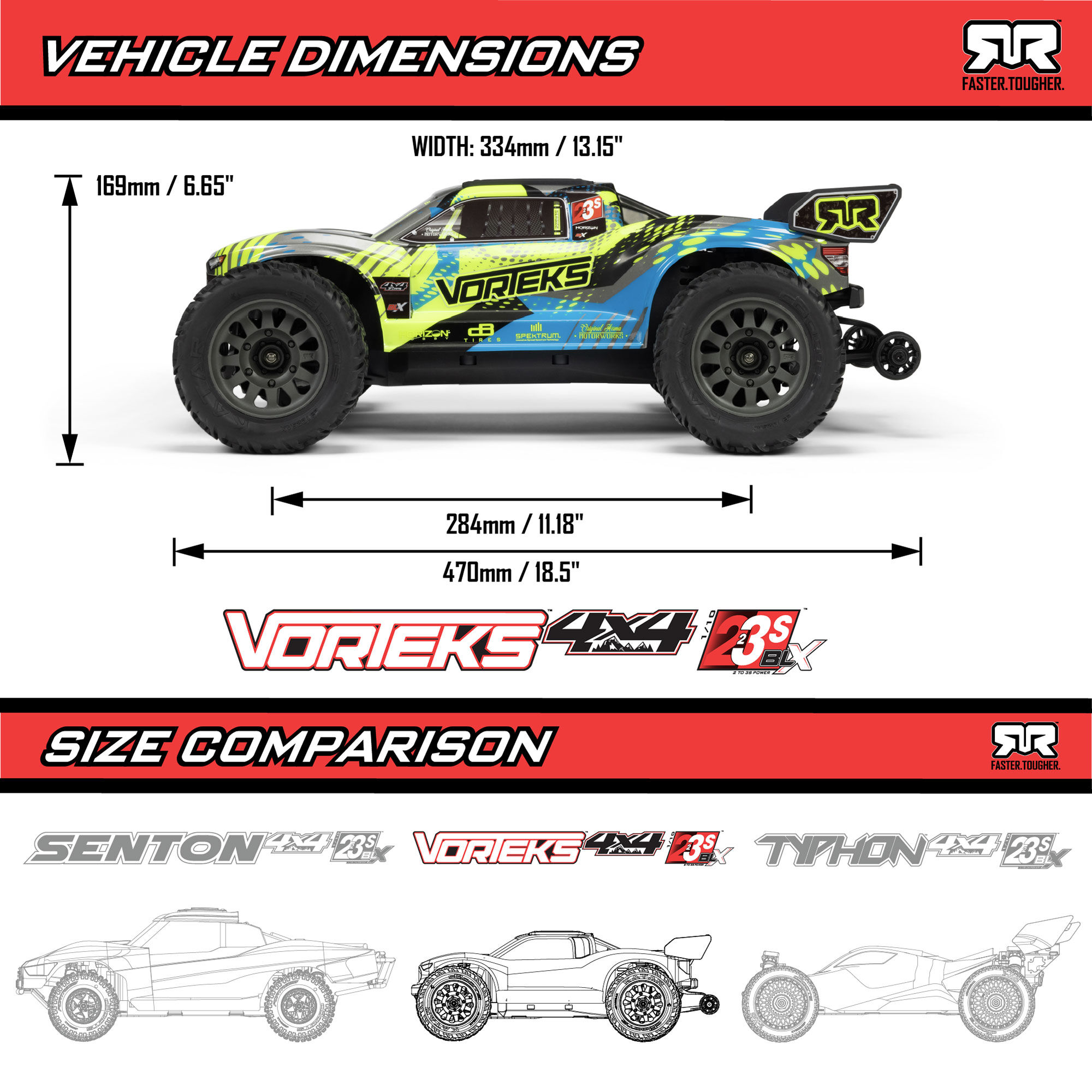 ARRMA 1/10 VORTEKS 223S DSC 4X4 RTR Brushless Stadium Truck, Red
