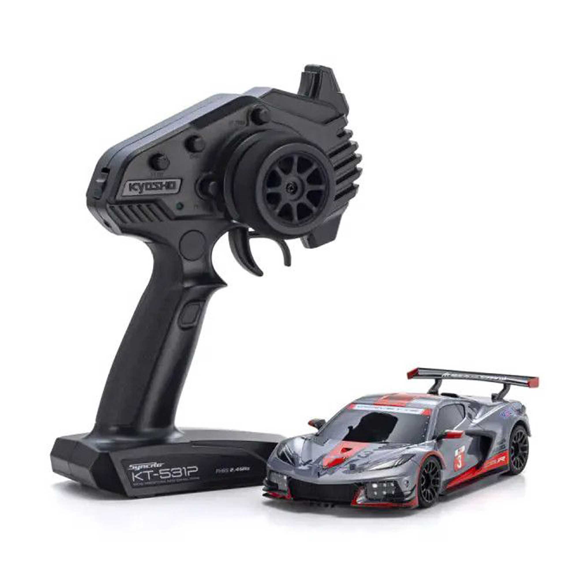 Kyosho 1/28 Chevrolet Corvette C8.R MR-04 MINI-Z RWD RTR, Guntmetal/ Red