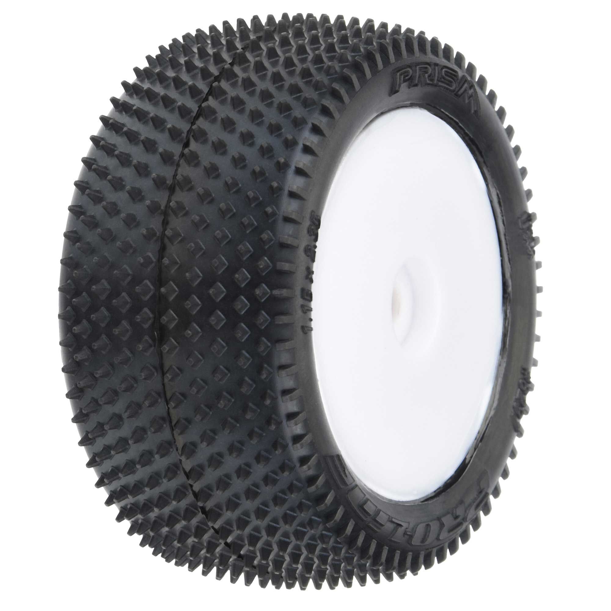Pro-Line Racing 1/18 Prism Rear Carpet Mini-B Tires Mounted 8mm White Wheels (2)