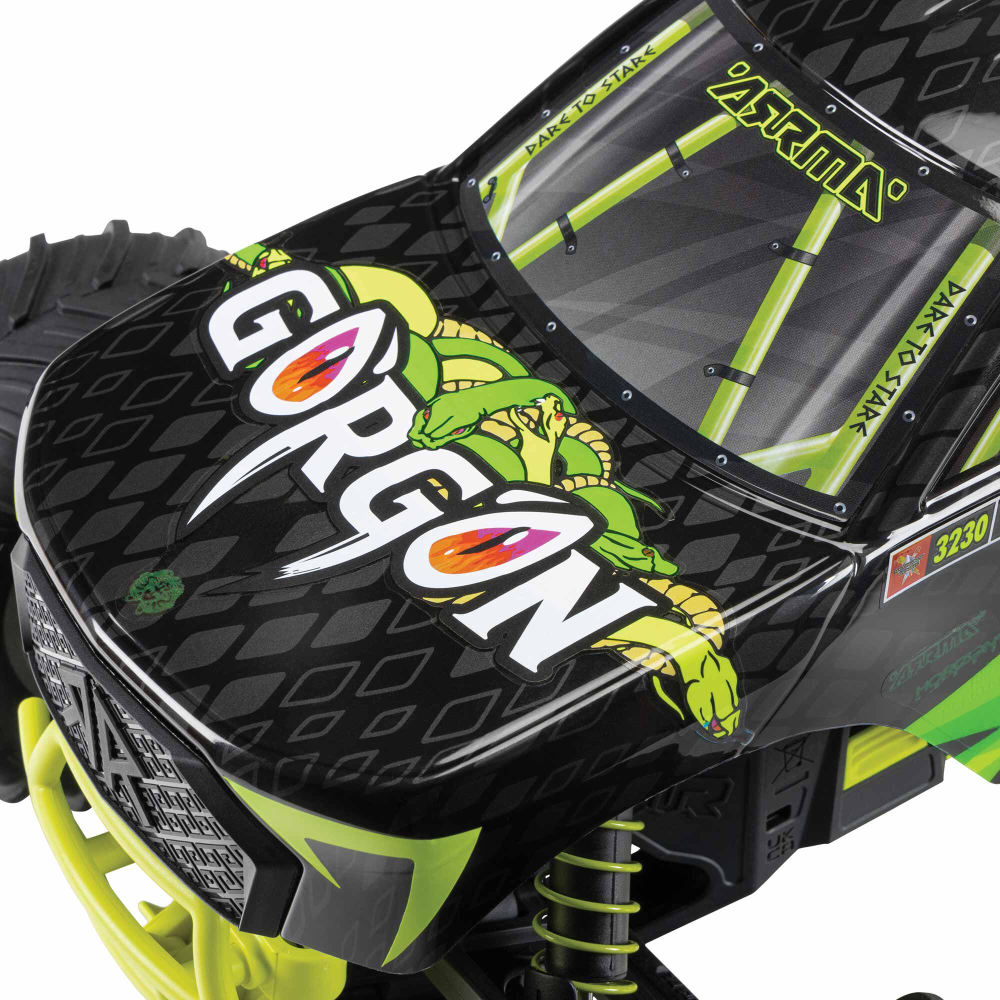 ARRMA 1/10 GORGON 2WD RTR Brushed Monster Truck (Battery & Charger Included), Yellow