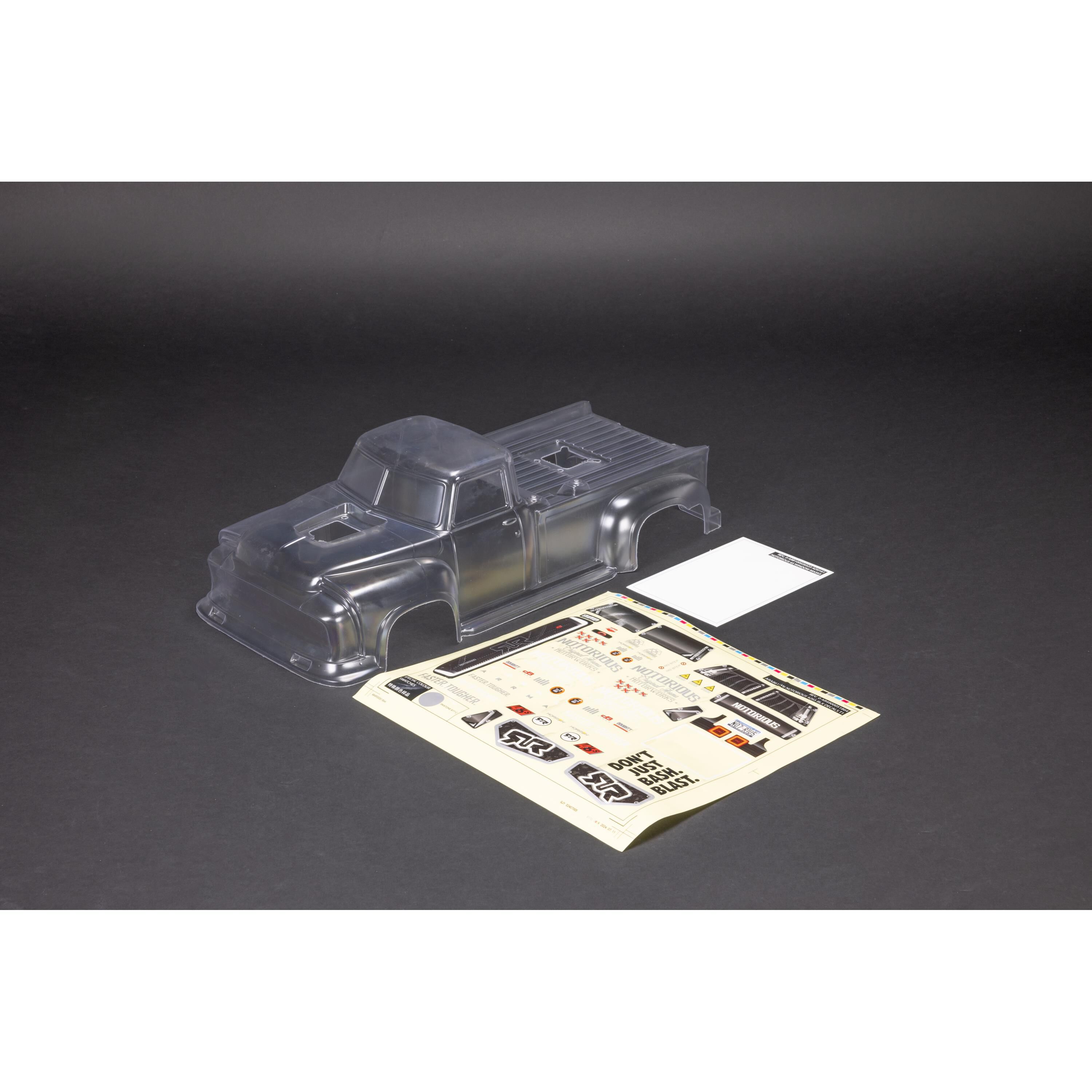 ARRMA 1/8 Clear Body with Decals and Window Mask: NOTORIOUS 6S BLX V6