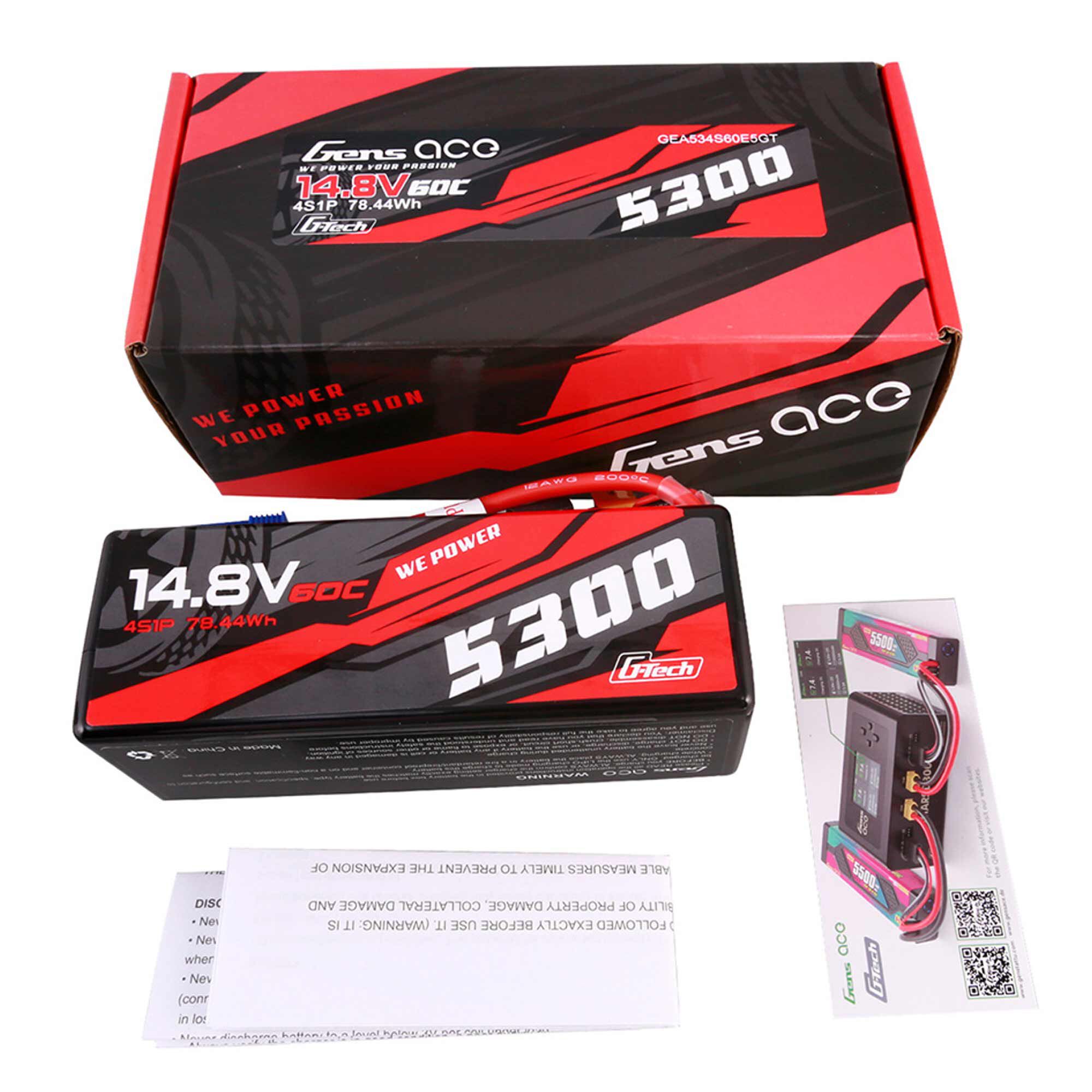 Gens ace 14.8V 5300mAh 4S 60C G-Tech Smart Hardcase LiPo Battery: EC5