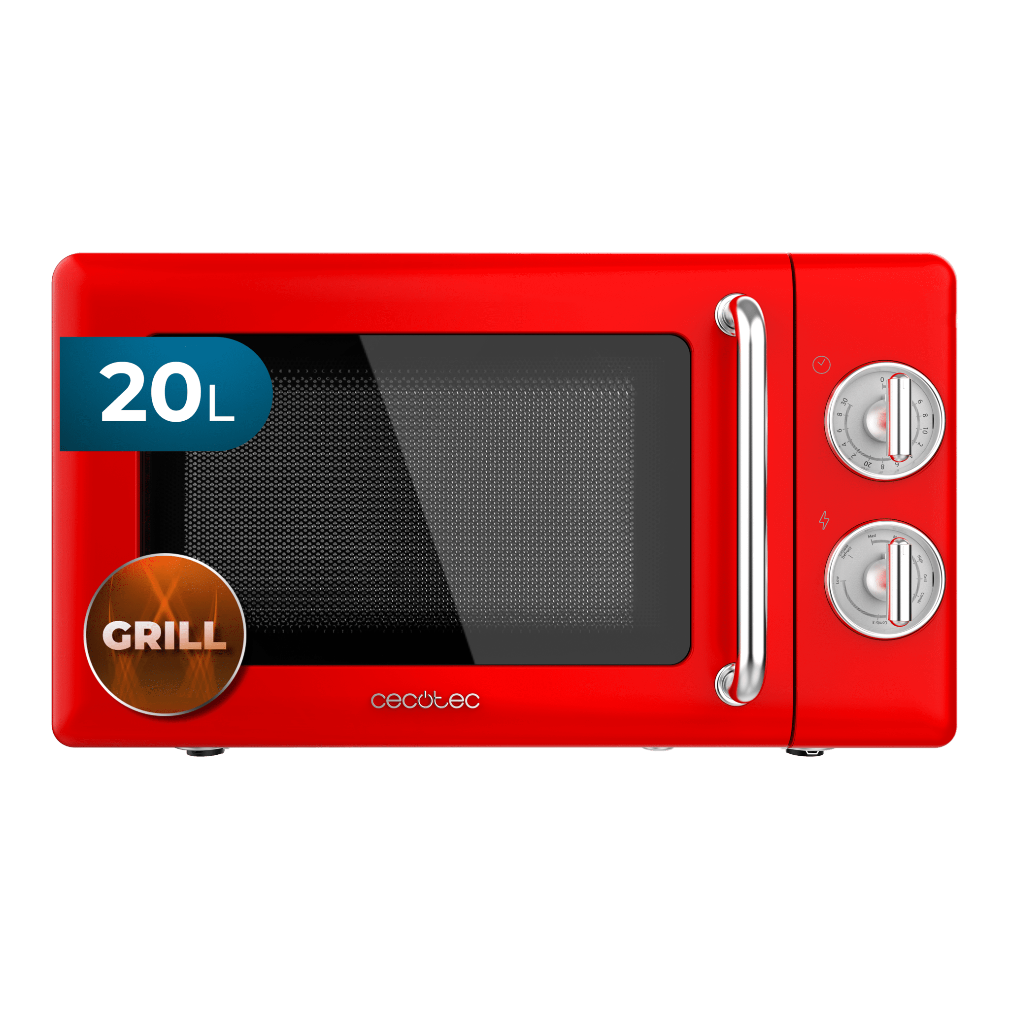 ProClean 3110 Retro Red Microondas mecánico con grill de 20 L y 700 W.
