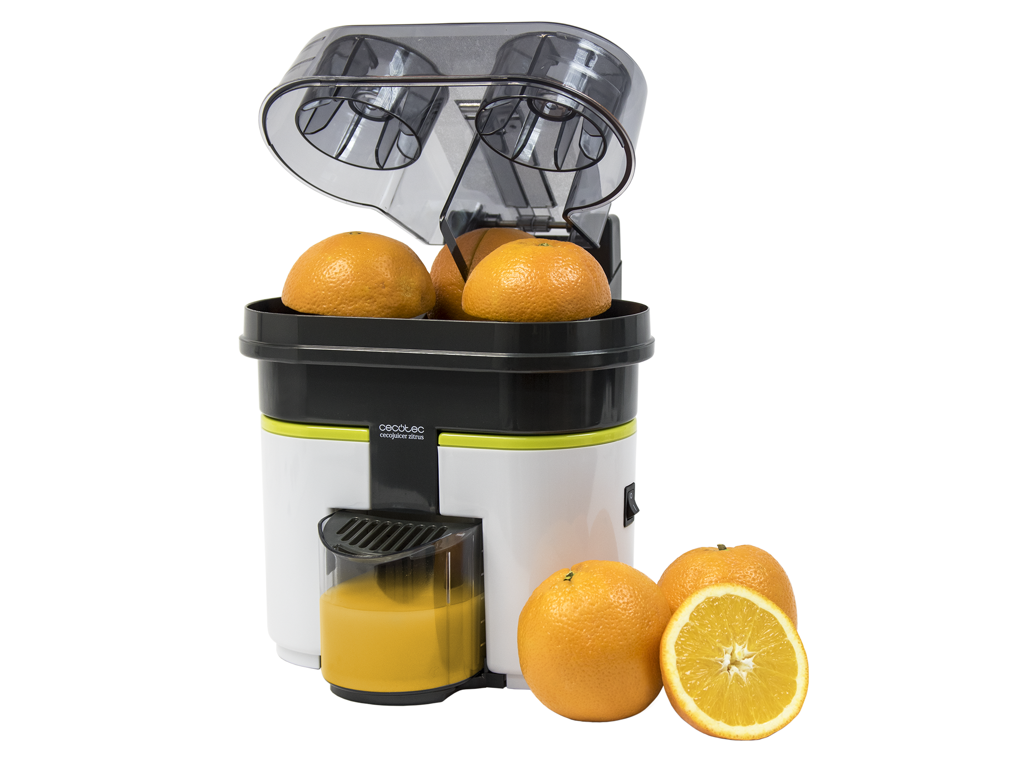 Cecojuicer Zitrus Turbo. Exprimidor de 90 W, 2 Cabezales, Depòsito de 500 ml, Libre de BPA, Fácil Limpieza