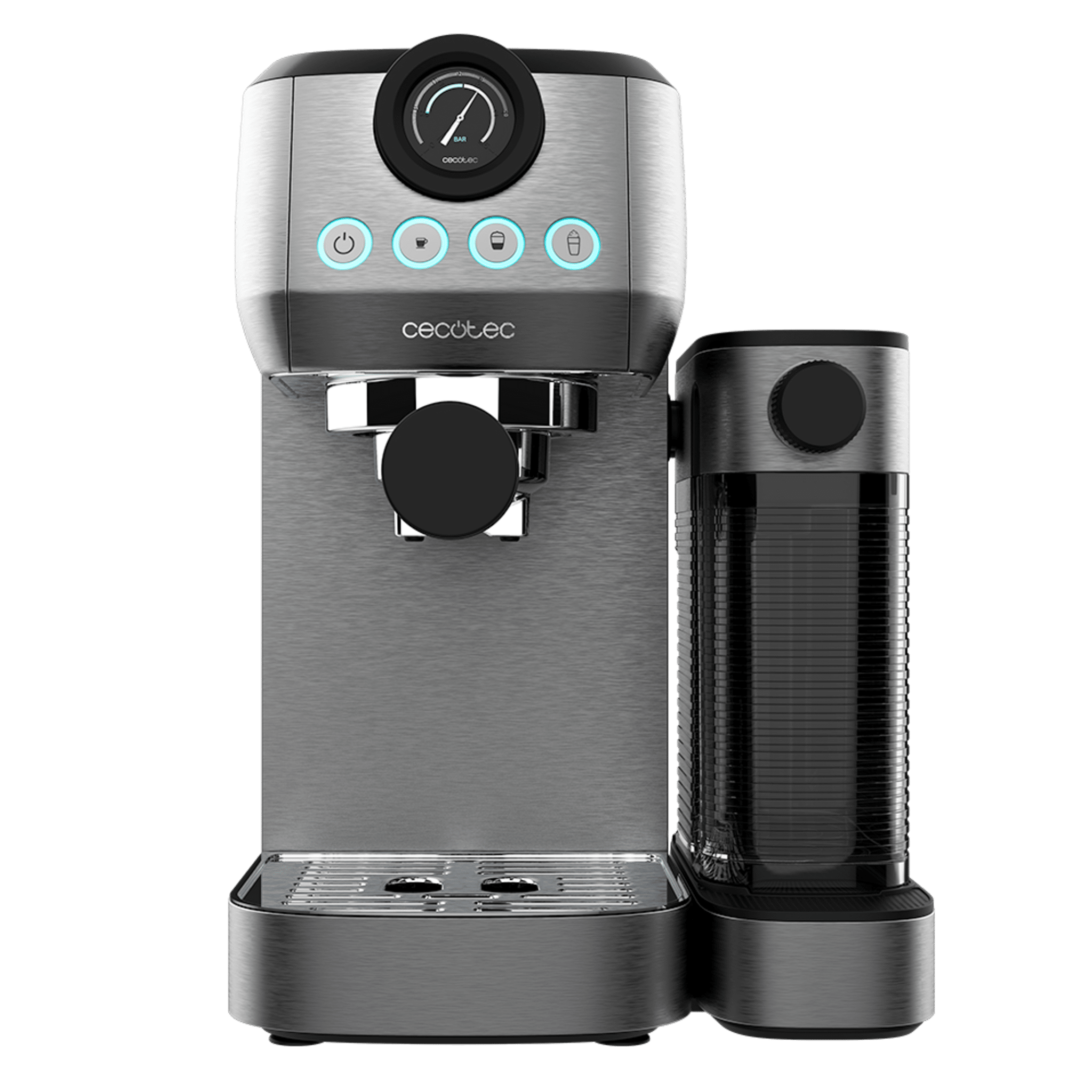Power Espresso 20 Steel Pro Latte Cafetera semiautomática con 20 bares, manòmetro, thermoblock y tanque de leche.