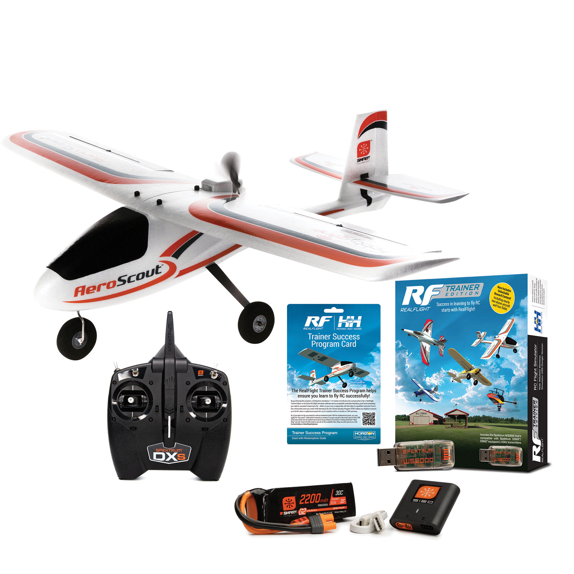 HobbyZone AeroScout S 2 1.1m and RealFlight Trainer Success Program Ultimate Combo