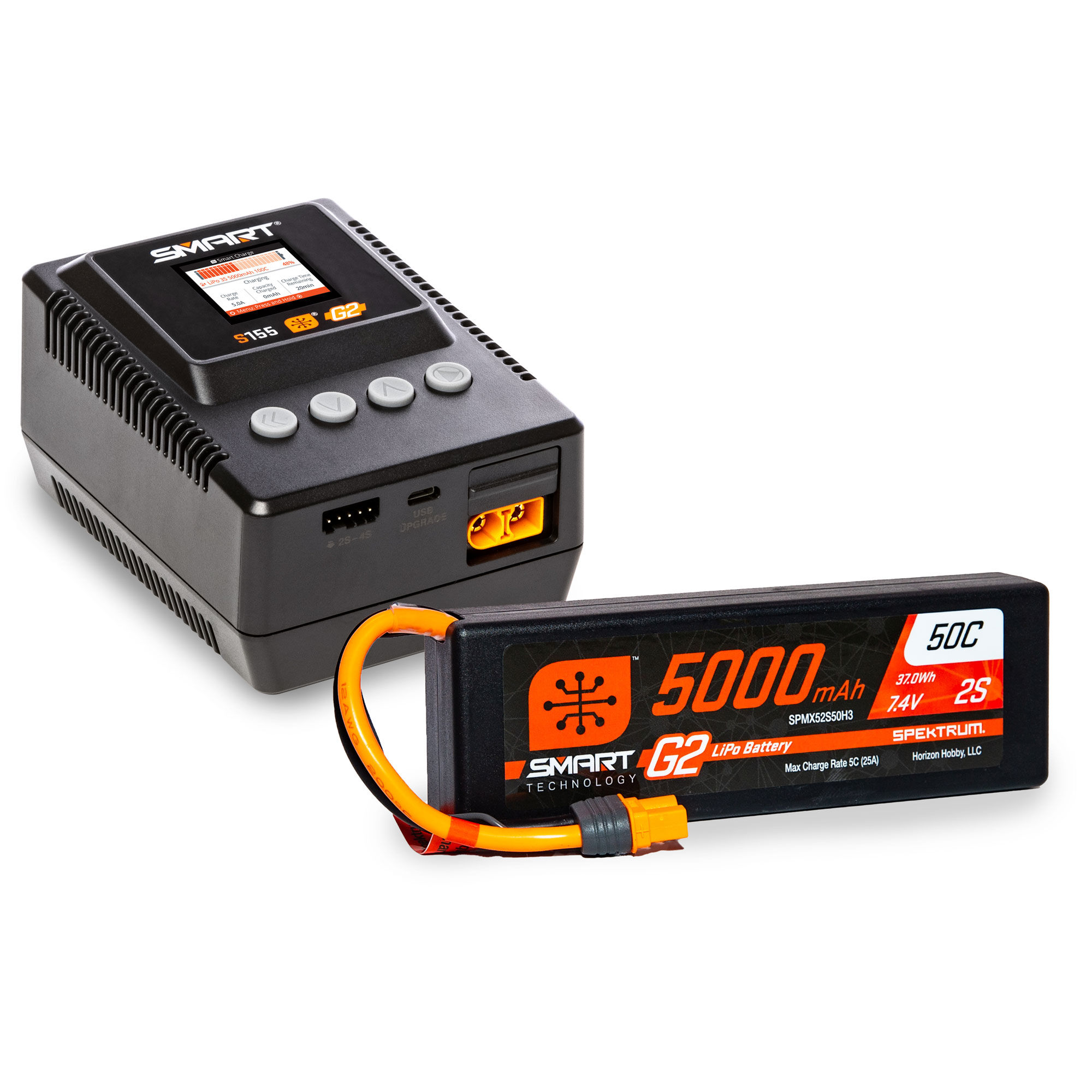 Spektrum Accessories Smart Powerstage Surface Bundle: 5000mAh 2S LiPo Battery IC3 / S155 Charger