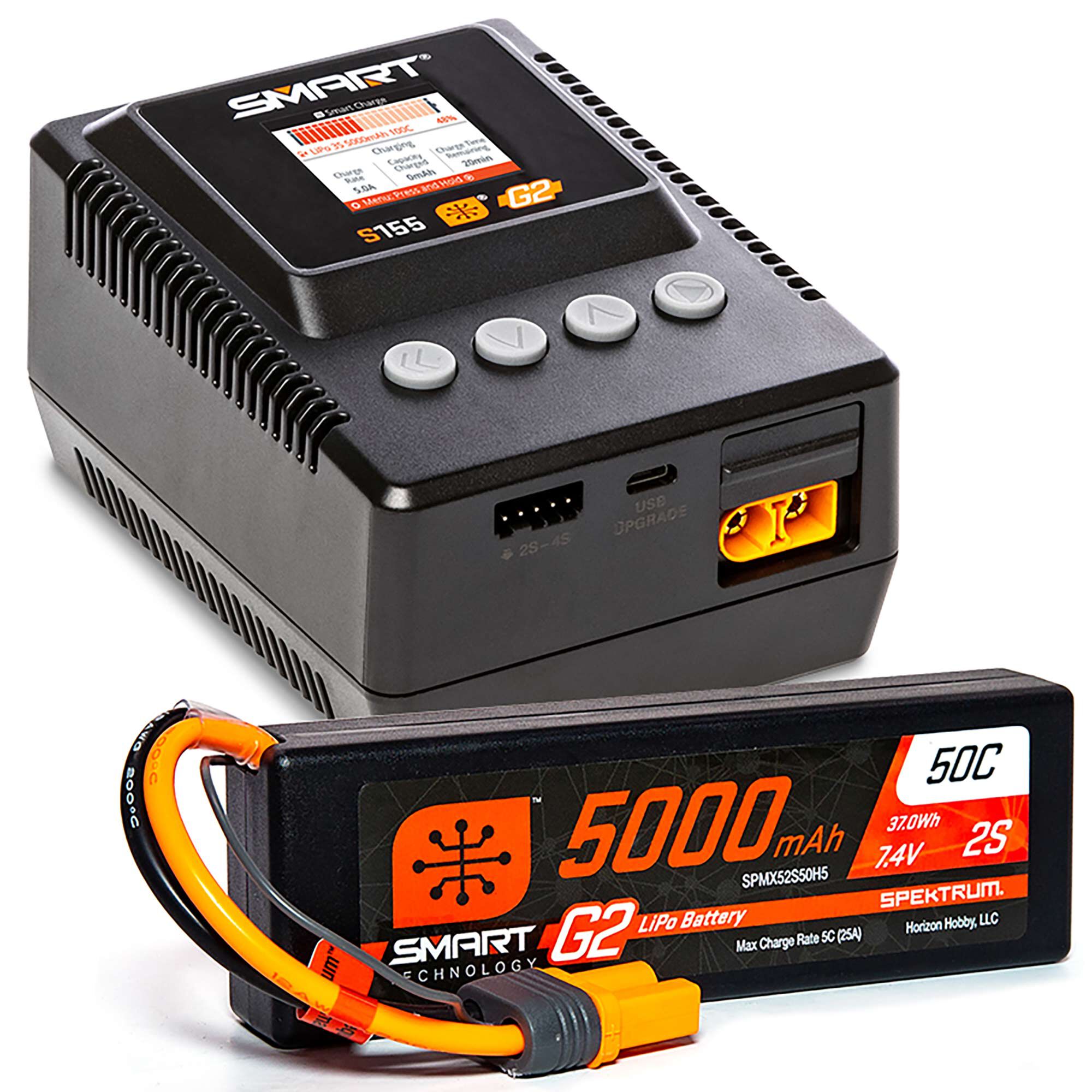Spektrum Accessories Smart Powerstage 2S Surface Bundle: G2 5000mAh 2S LiPo IC5 & S155 Charger