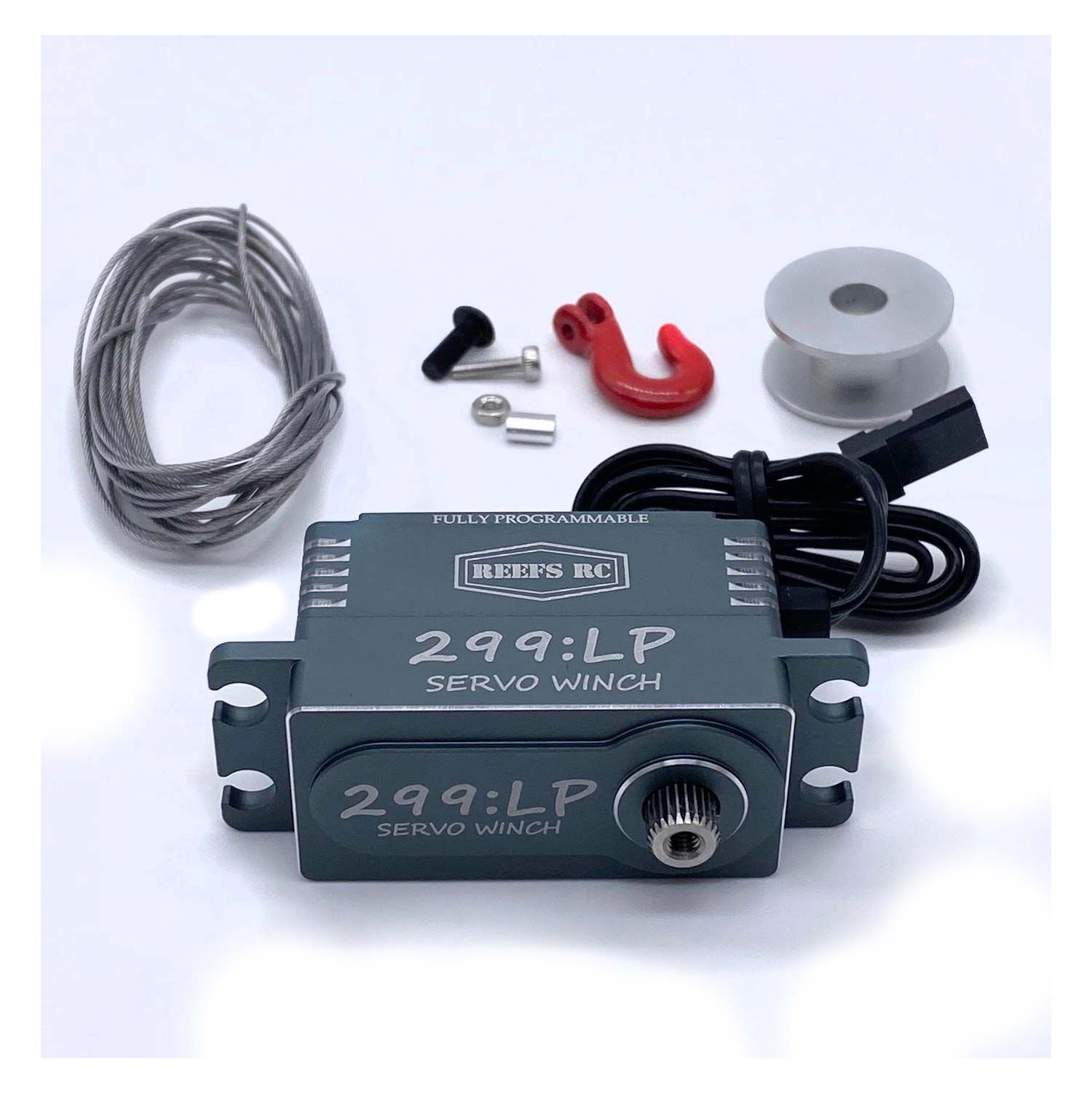 REEFS RC 299:LP Low Profile Digital Metal Gear Waterproof Programmable Winch Servo, Black