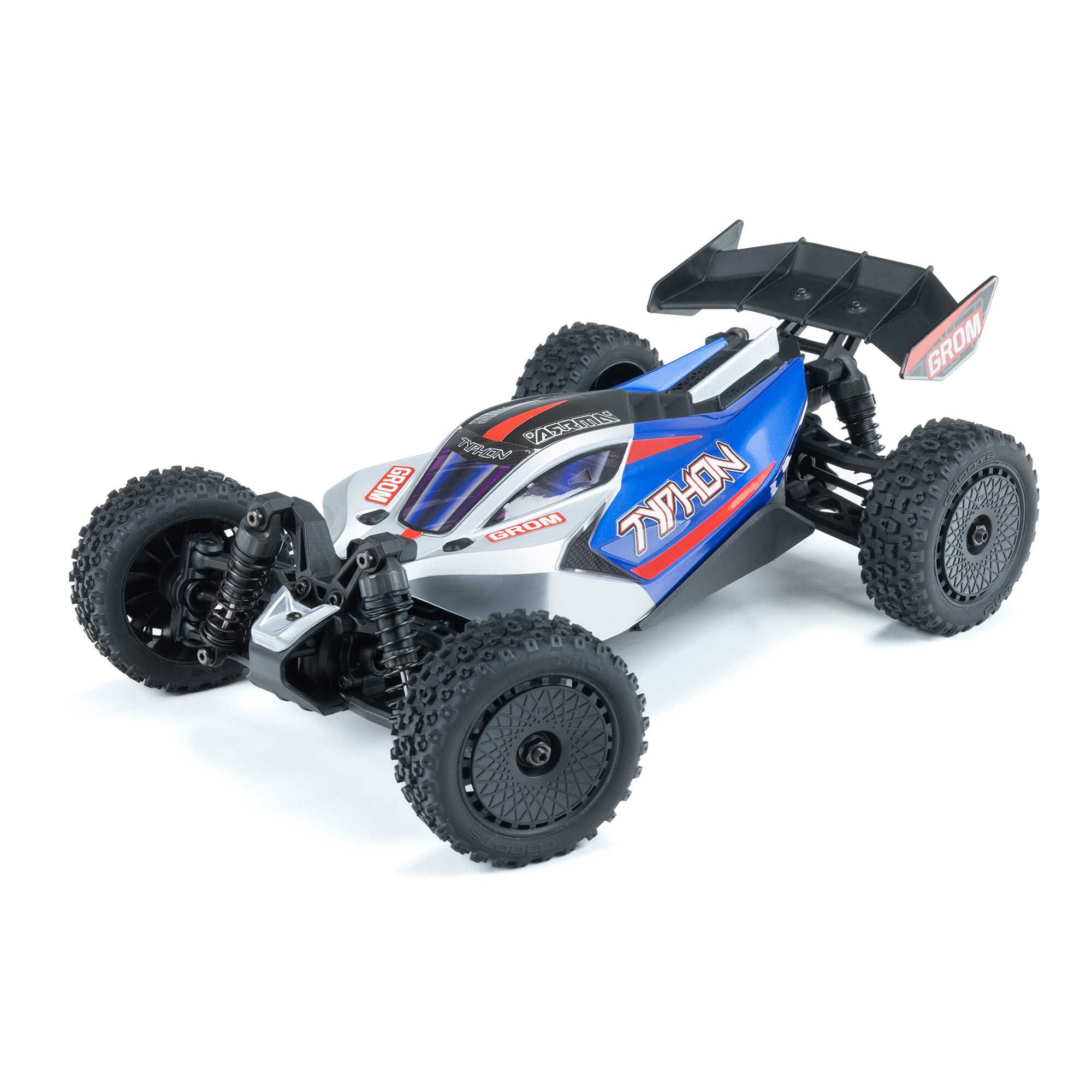 ARRMA 1/14 TYPHON GROM 4X4 RTR Brushed Buggy (Battery & Charger Included), Blue/Silver