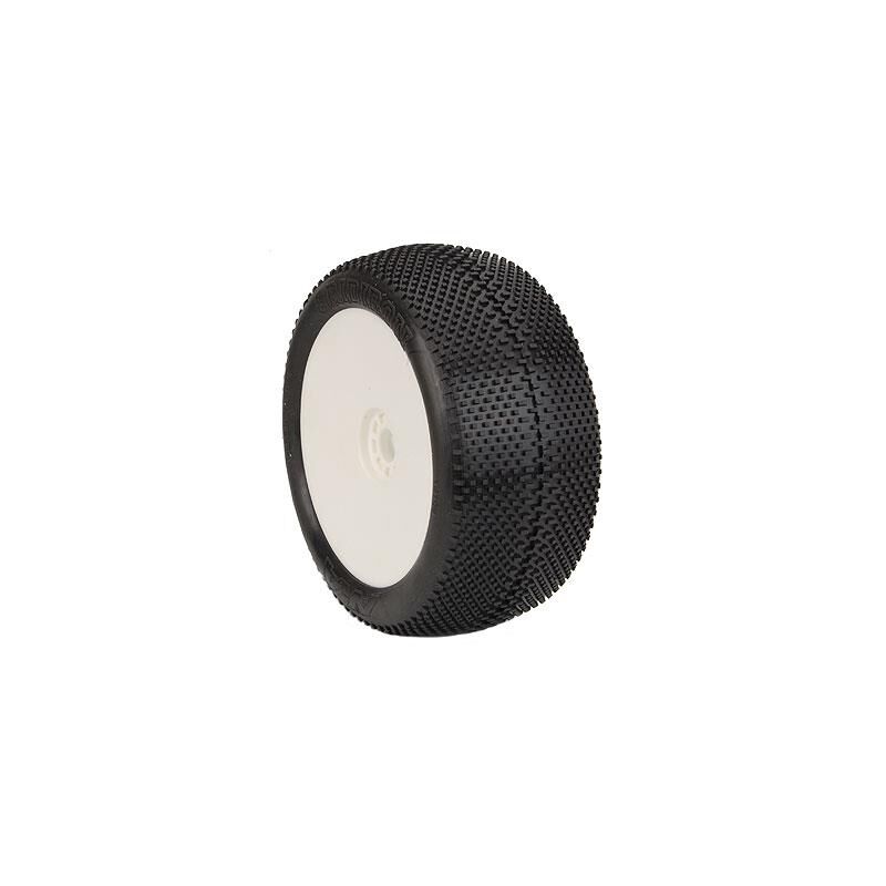 AKA PRODUCTS, INC. 1/8 EVO Gridiron Super Soft Long Wear Pre-Mounted Tires, White Wheels (2): Truggy