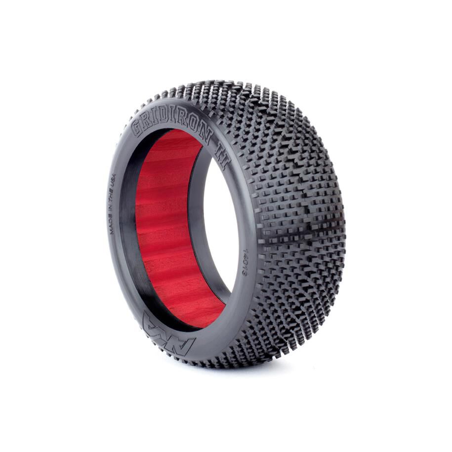 AKA PRODUCTS, INC. 1/8 Gridiron II Soft Long Wear Tires, Red Inserts (2): Buggy