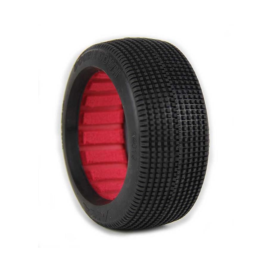 AKA PRODUCTS, INC. 1/8 Double Down Super Soft Long Wear Tires, Red Inserts (2): Buggy