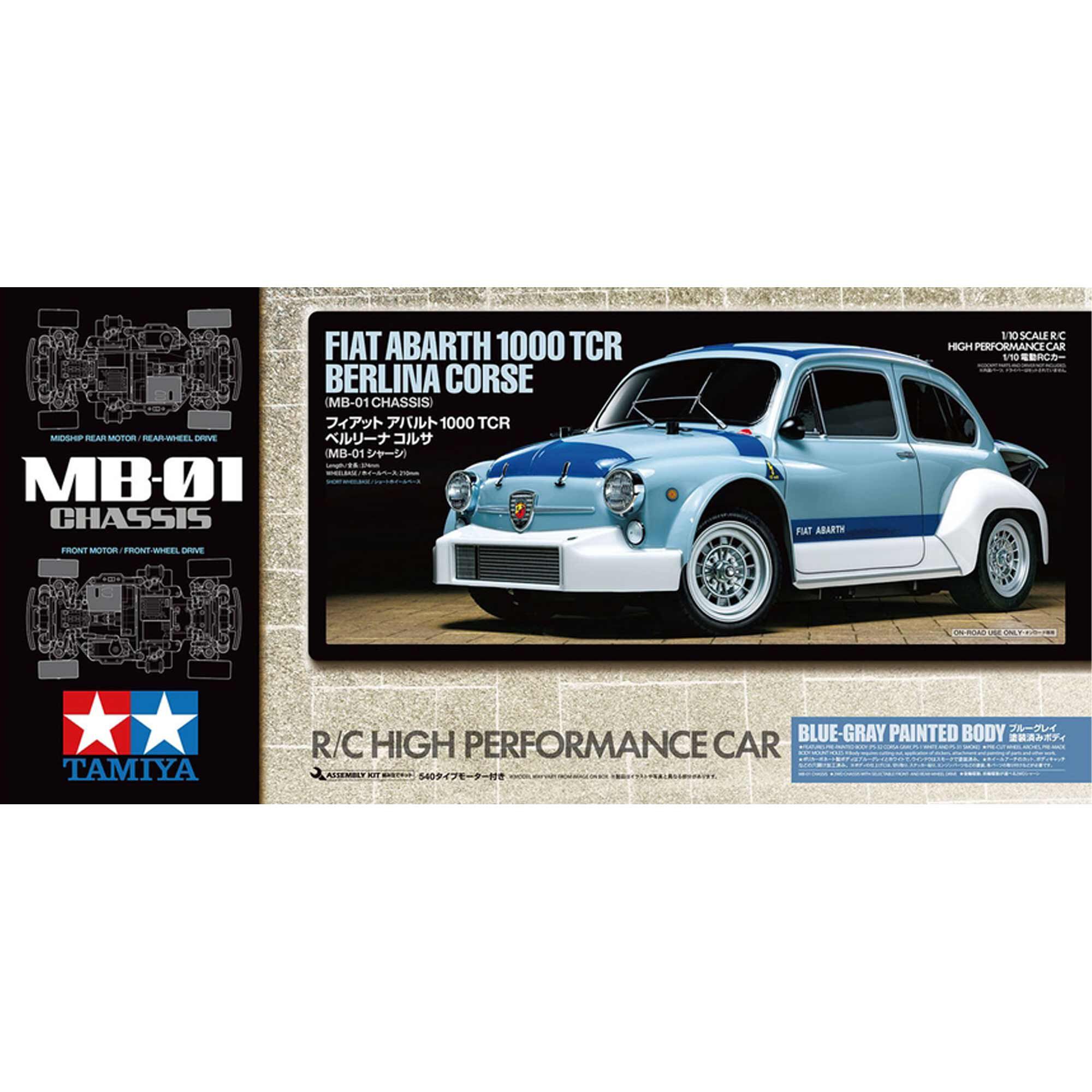 Tamiya 1/10 Fiat Abarth 1000 TCR Berlina Corse MB-01 On-Road Touring Kit, Blue-Gray Painted Body