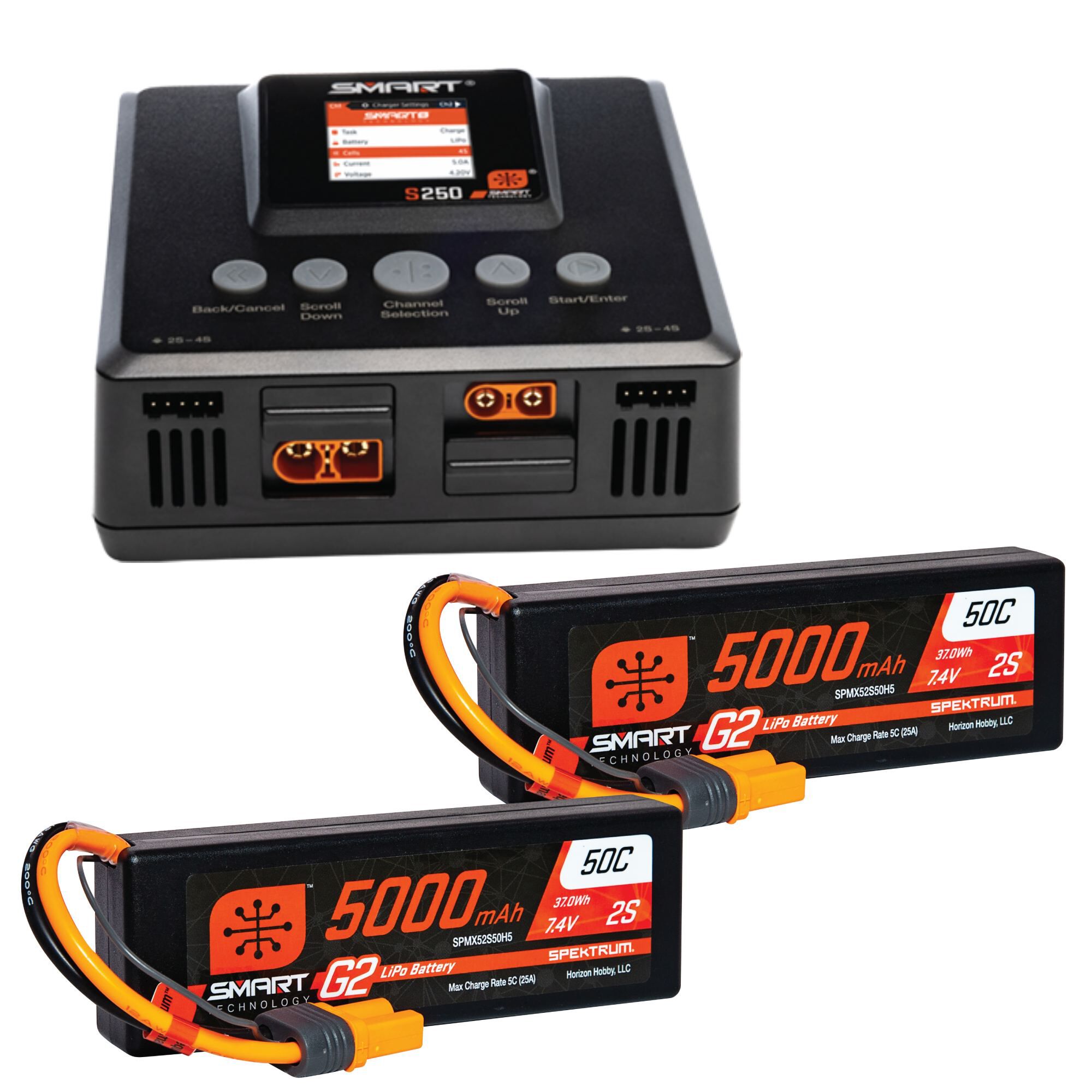 Spektrum Accessories Smart Powerstage 4S Surface Bundle: (2) G2 5000mAh 2S LiPo IC5 & S250 Charger