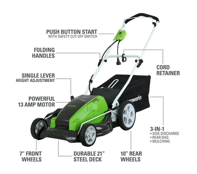 Restored Greenworks 13 Amp 21 Corded Lawn Mower (Refurbished)