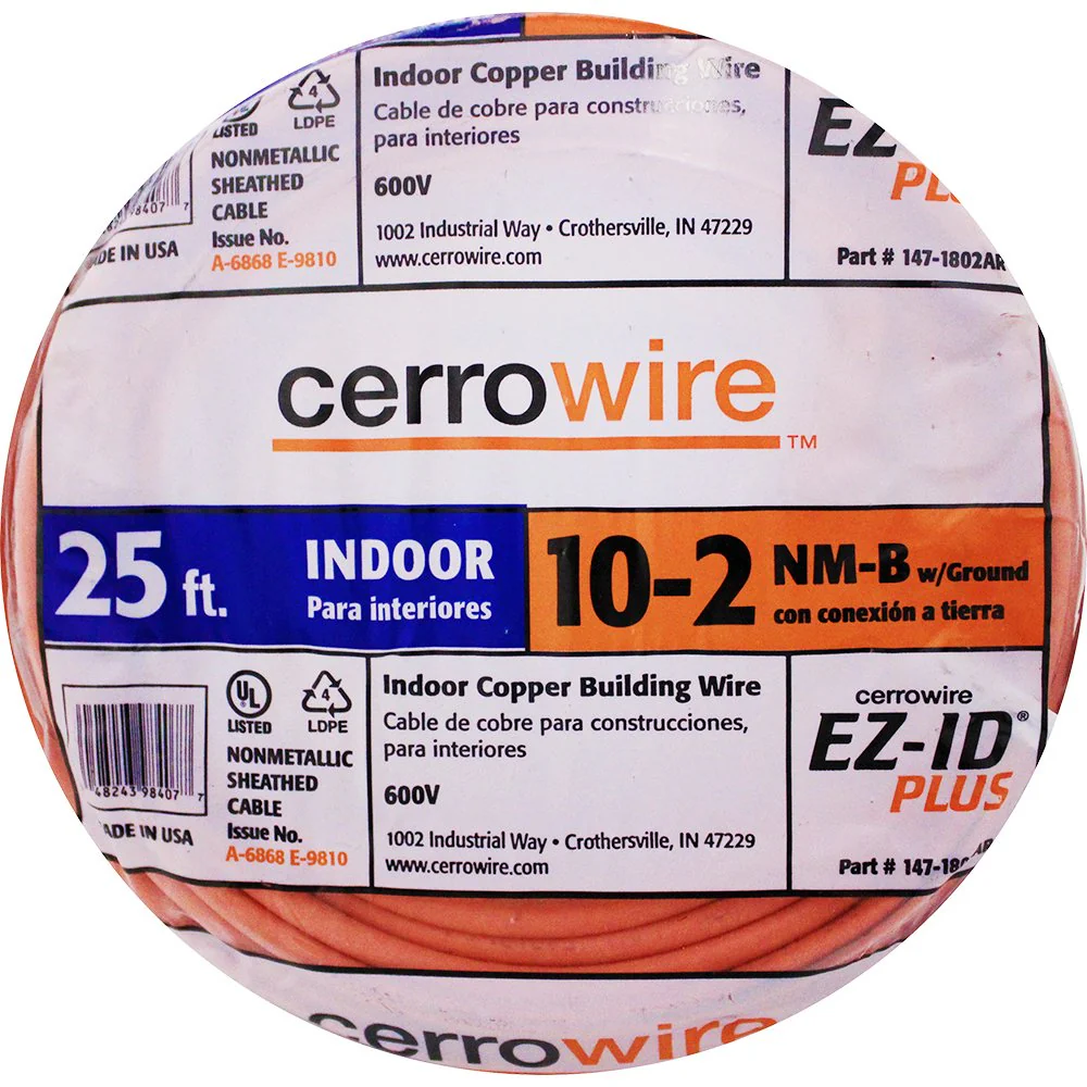 147-1802AR 25-Feet 10/2 NM-B Solid with Ground Wire | Orange