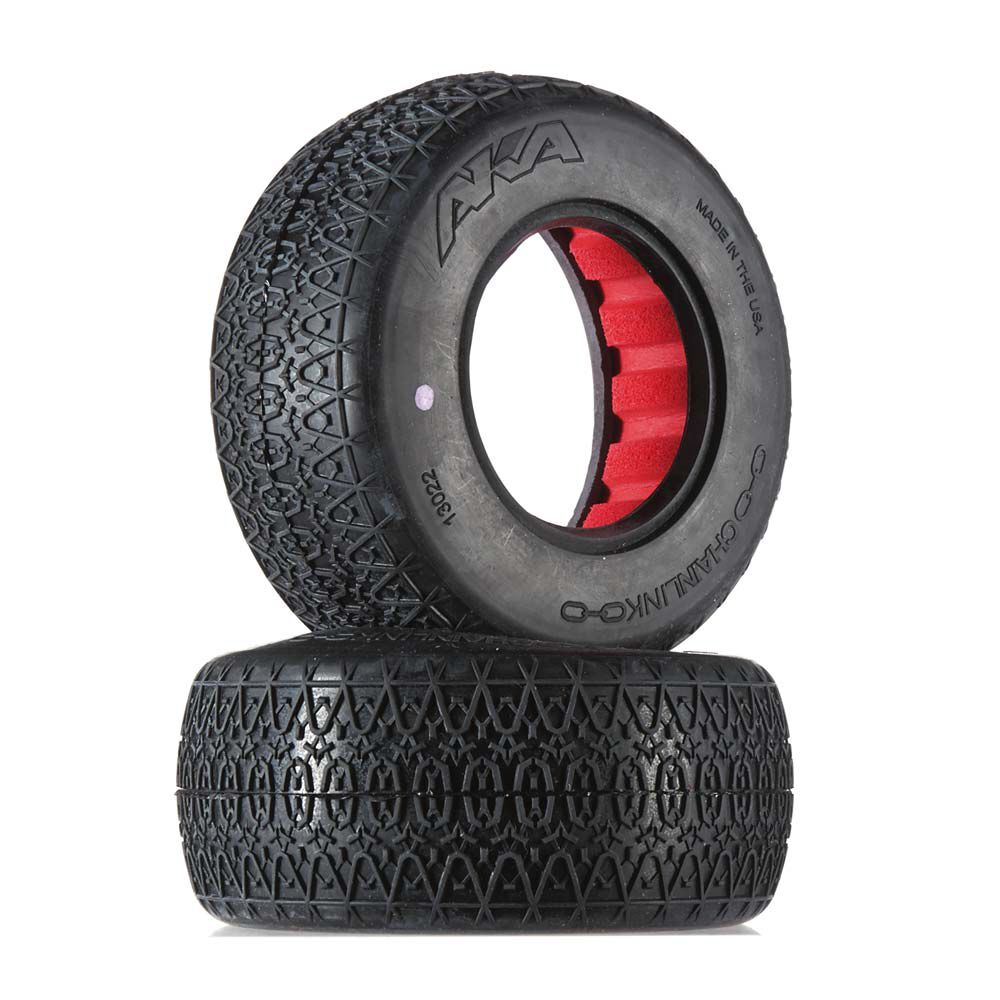 AKA PRODUCTS, INC. 1/10 Chain Link SC Wide Clay Tire with Red Inserts (2)