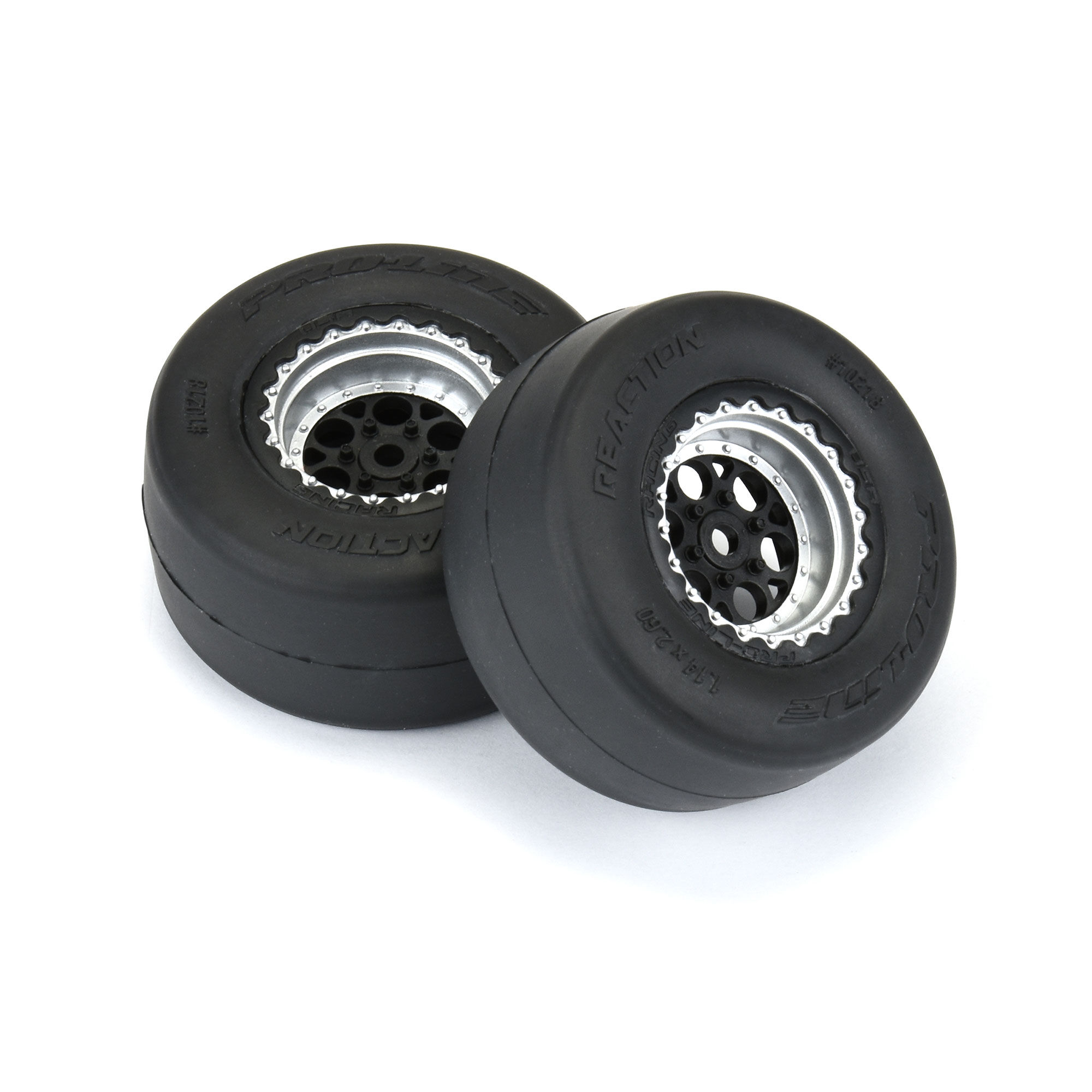 Pro-Line Racing 1/16 Reaction Rear Tires MTD 8mm Black/Silver (2): Losi Mini Drag