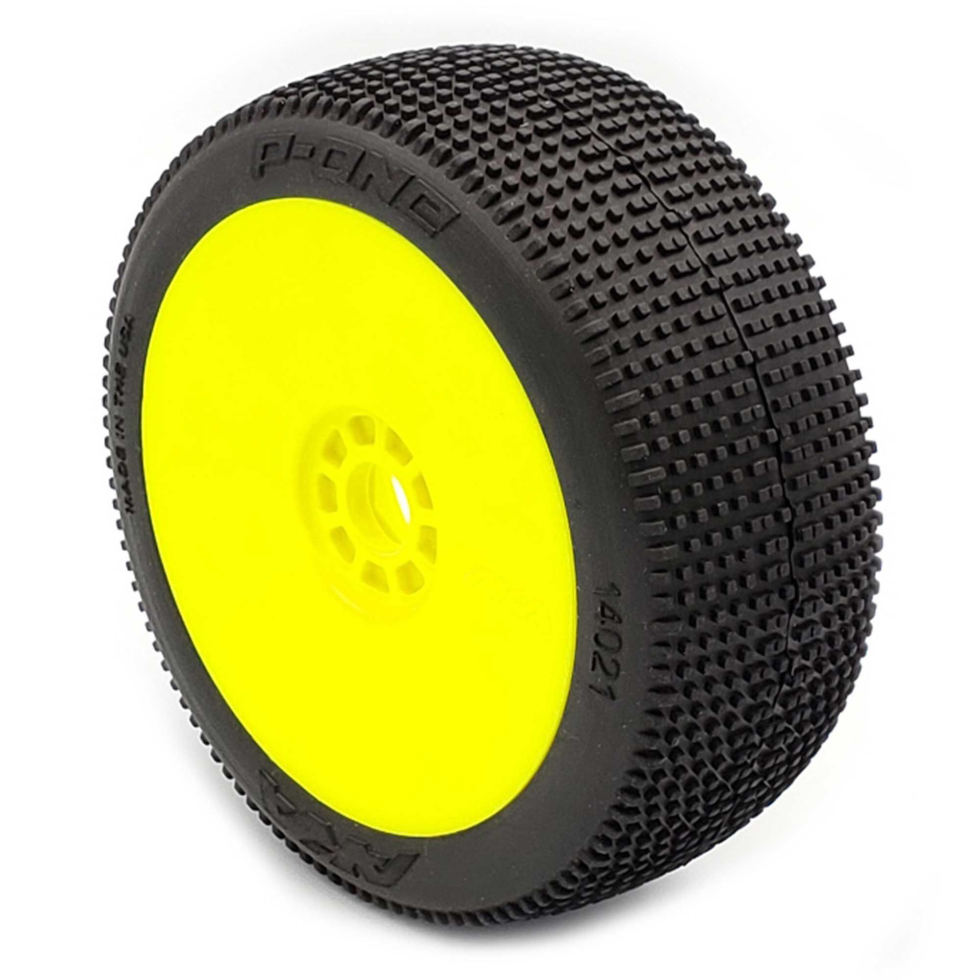 AKA PRODUCTS, INC. 1/8 P1 Super Soft Long Wear Pre-Mounted Tires, Yellow EVO Wheels (2): Buggy