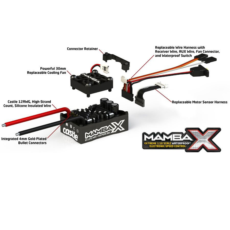 Castle Creations 1/10 Mamba X Waterproof ESC /1406-5700Kv Sensored Brushless Motor Combo: 4mm Bullet
