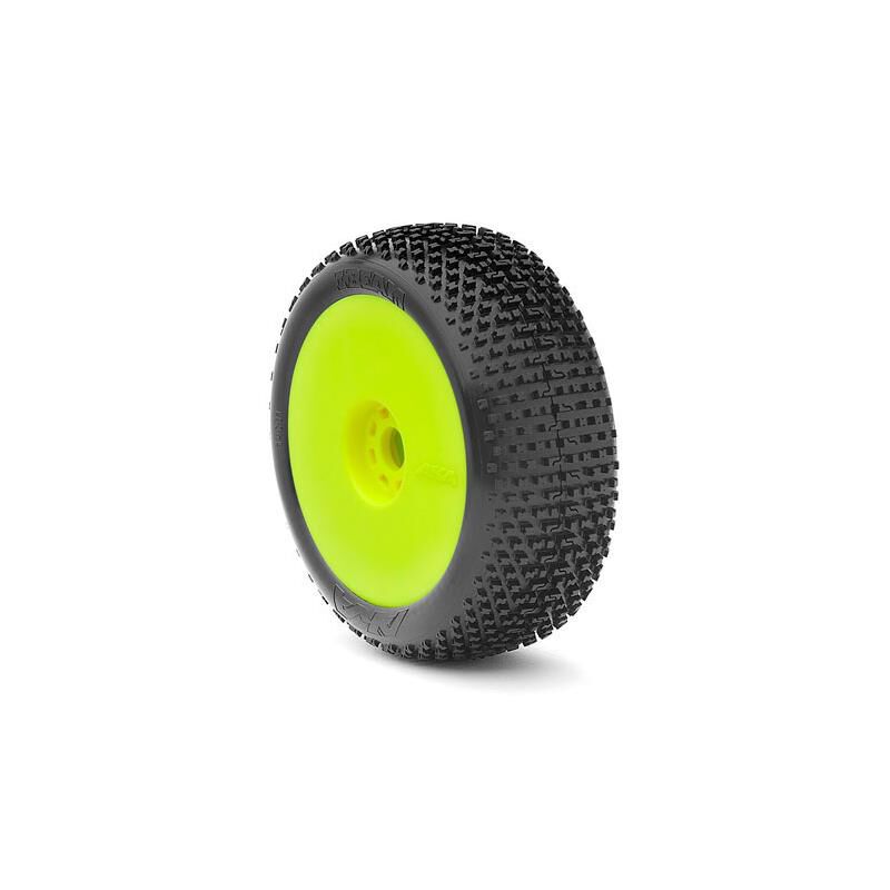 AKA PRODUCTS, INC. 1/8 I-Beam Soft Long Wear Pre-Mounted Tires, Yellow EVO Wheels (2): Buggy