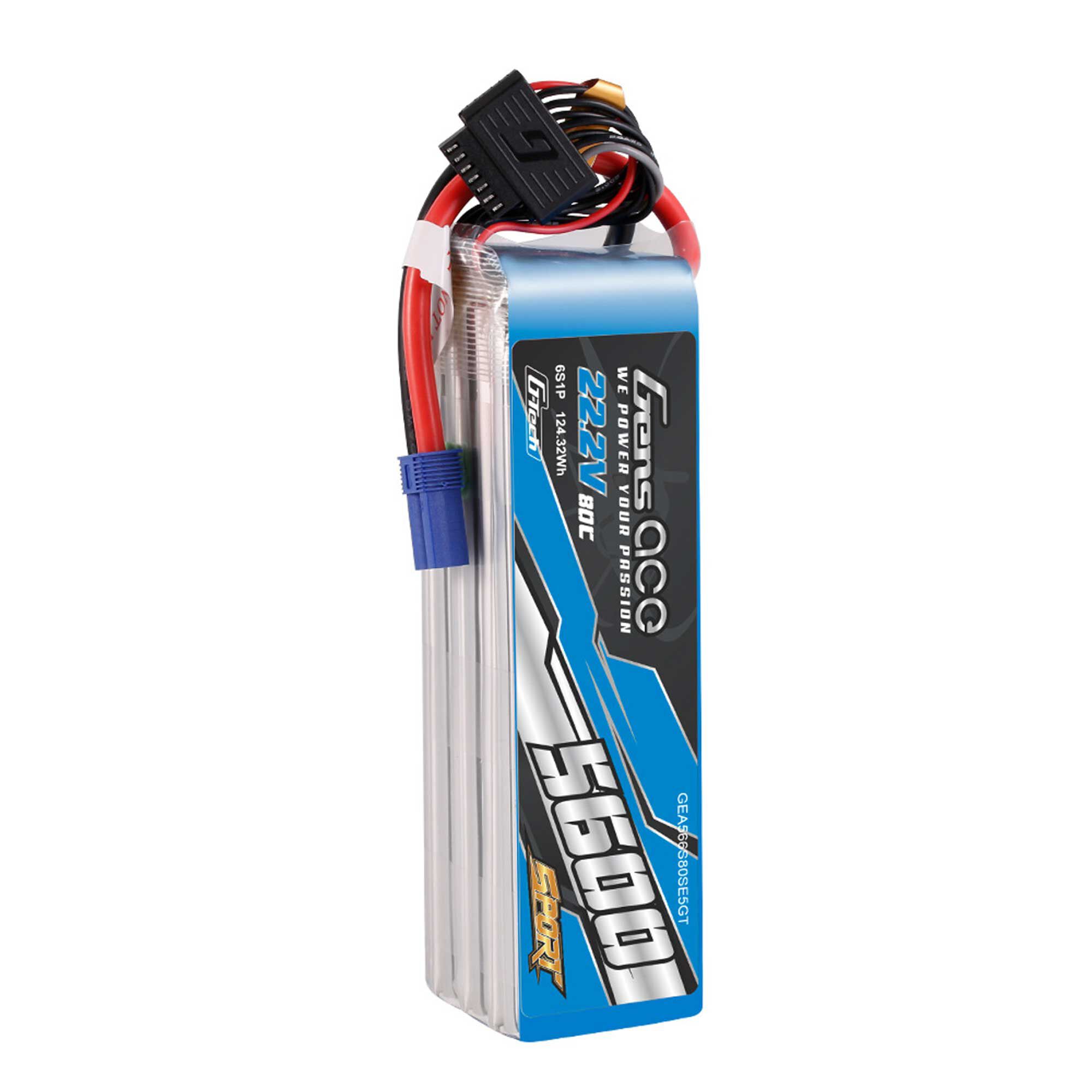 Gens ace 22.2V 5600mAh 6S 80C G-Tech LiPo Battery: EC5