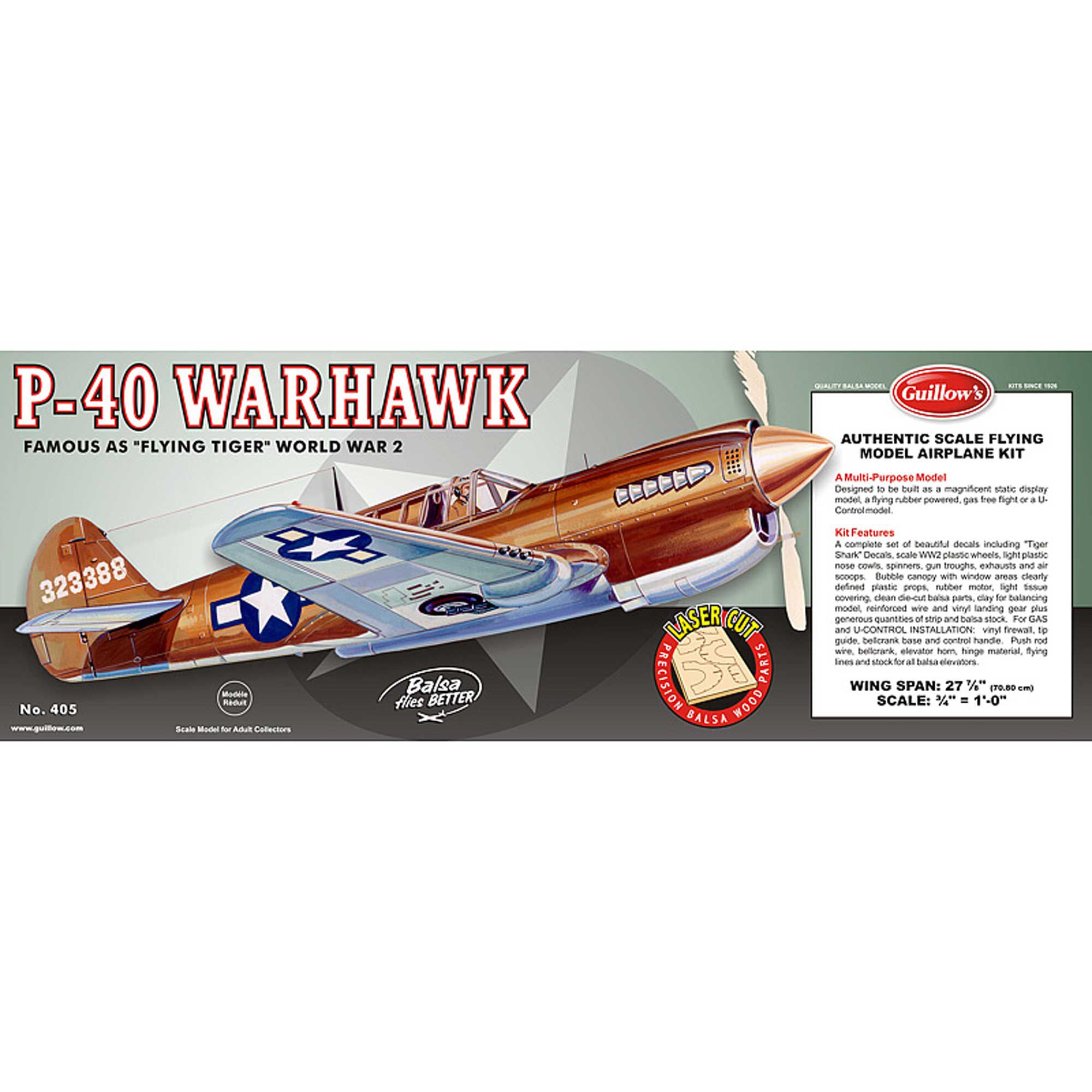 Guillow Curtiss P-40 Warhawk Laser Cut, 28"