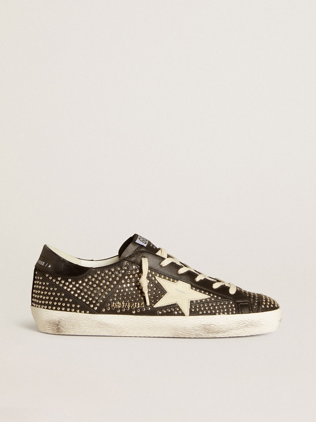 Men's Super-Star in studded black nappa with white leather star