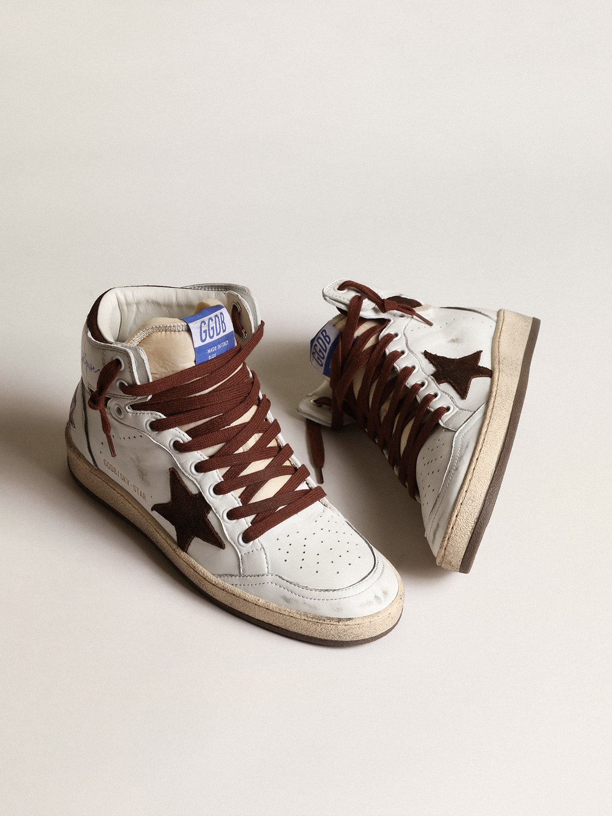 Women's Sky-Star in white nappa leather with chocolate suede star