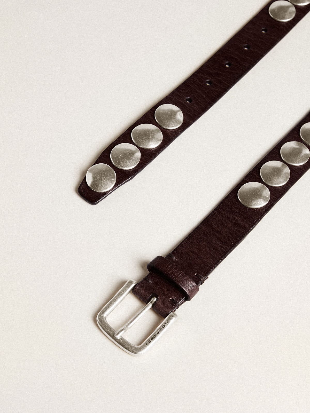 Trinidad belt in dark brown leather with silver maxi studs