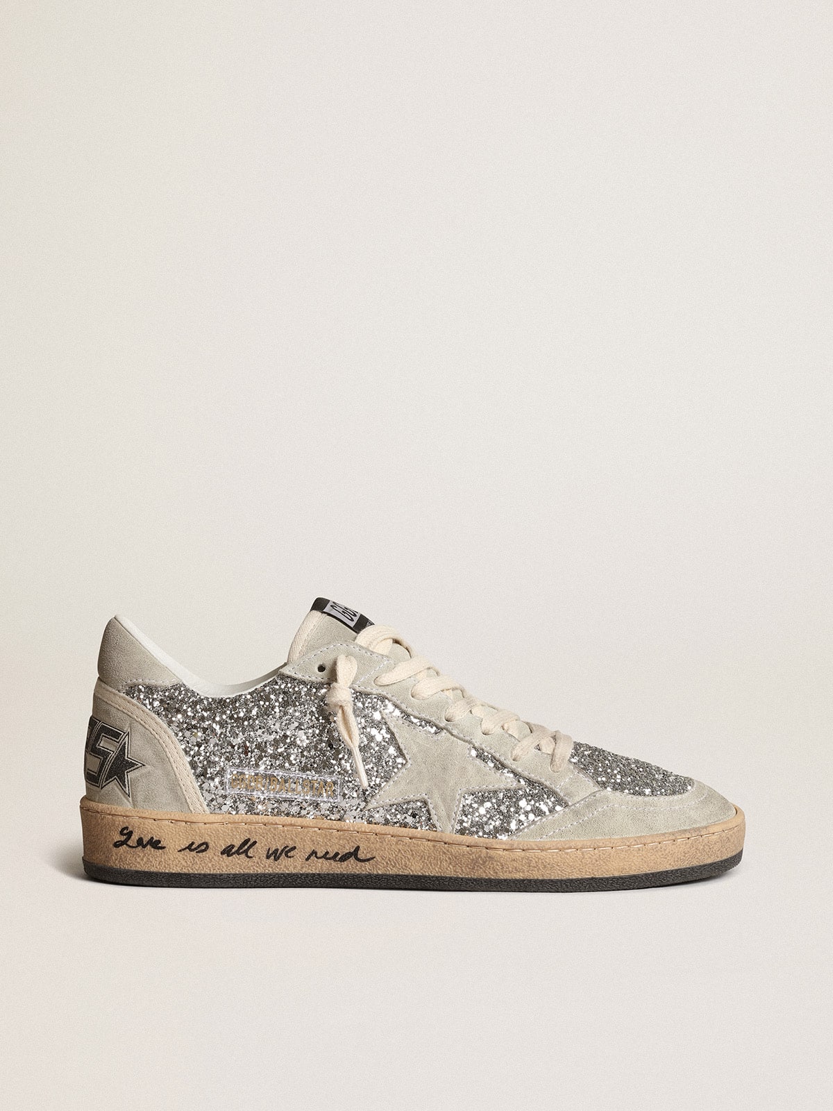 Women's Ball Star in silver glitter with ice-gray suede inserts