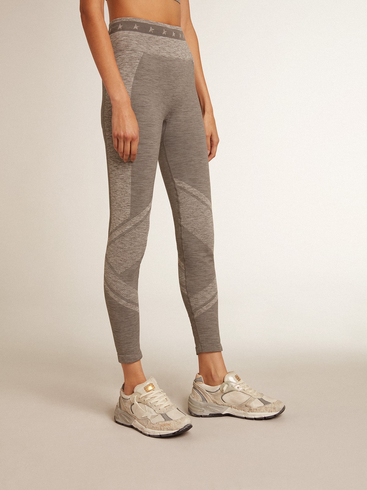 Women's gray melange leggings with mixed stitching