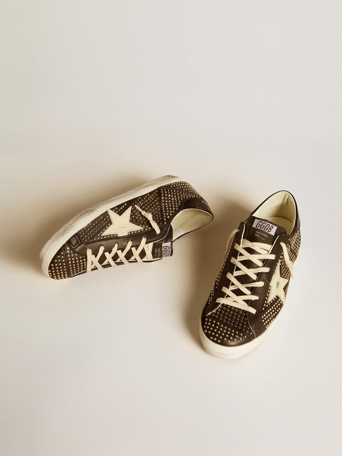 Men's Super-Star in studded black nappa with white leather star
