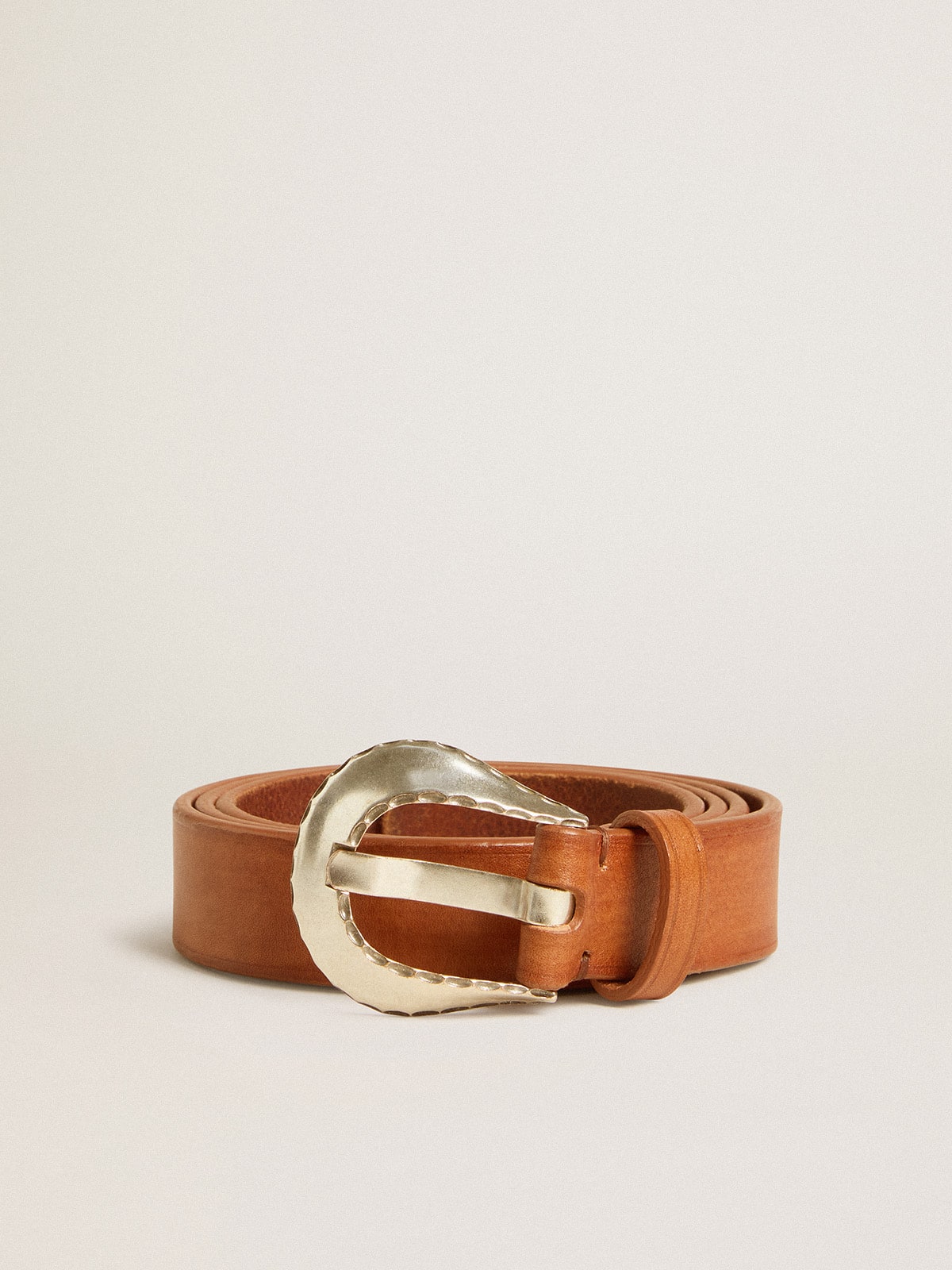 Men's belt in tan-colored washed leather