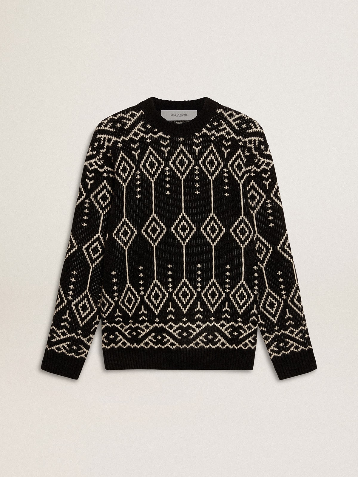 Men's crew neck wool blend sweater with jacquard argyle design