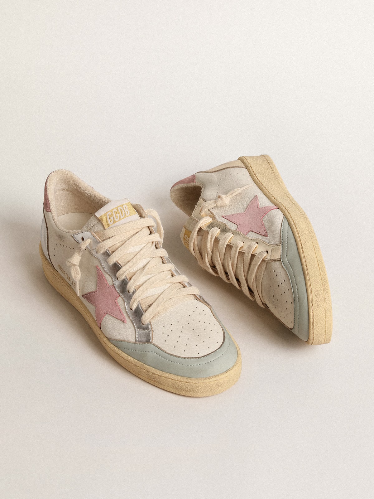 Ball Star with pink suede star and metallic leather inserts