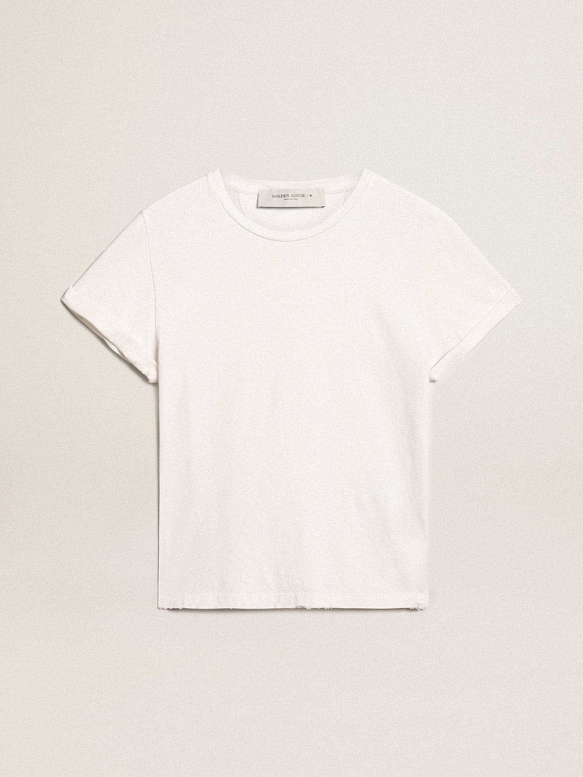 Distressed regular-fit women's T-shirt in white