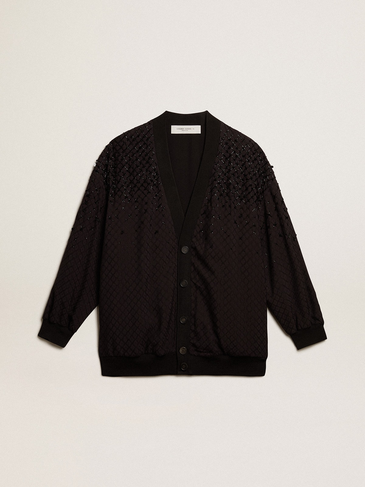 Women's black cardigan with shaded embroidery
