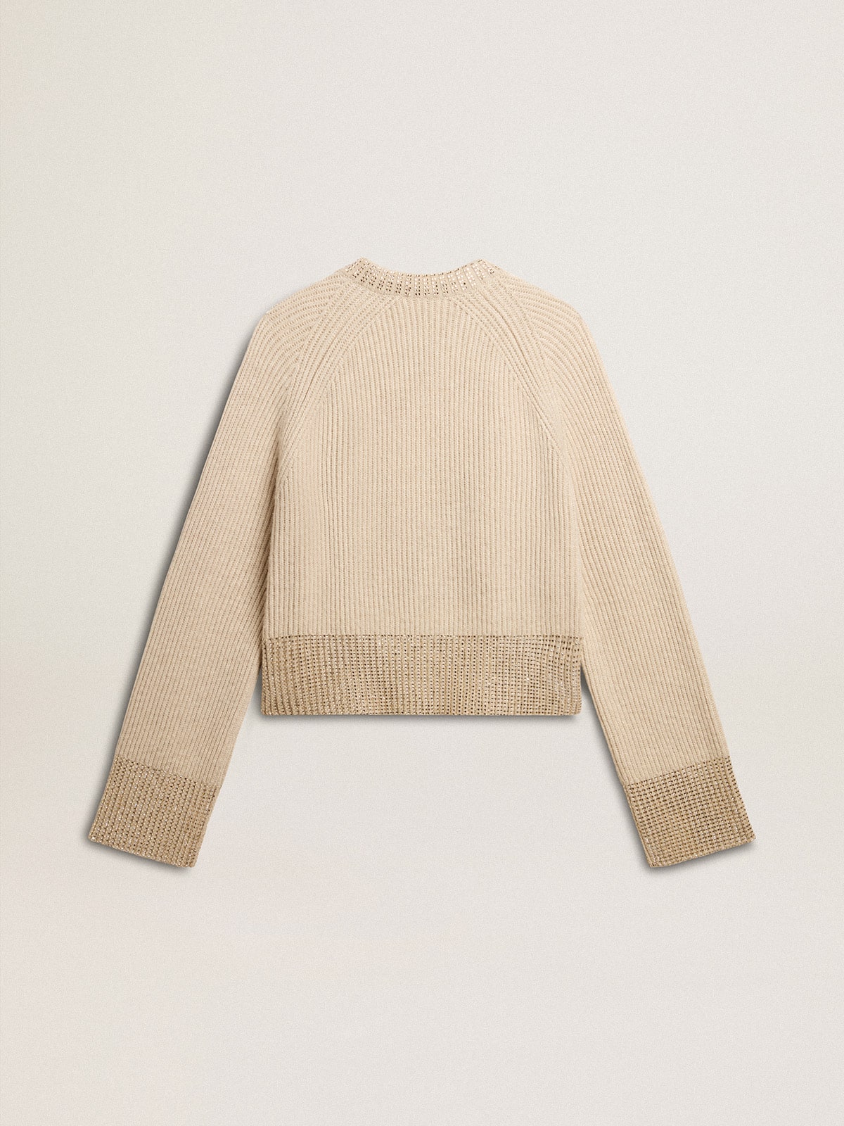 Women's boxy sweater in wool with hotfix crystal decoration